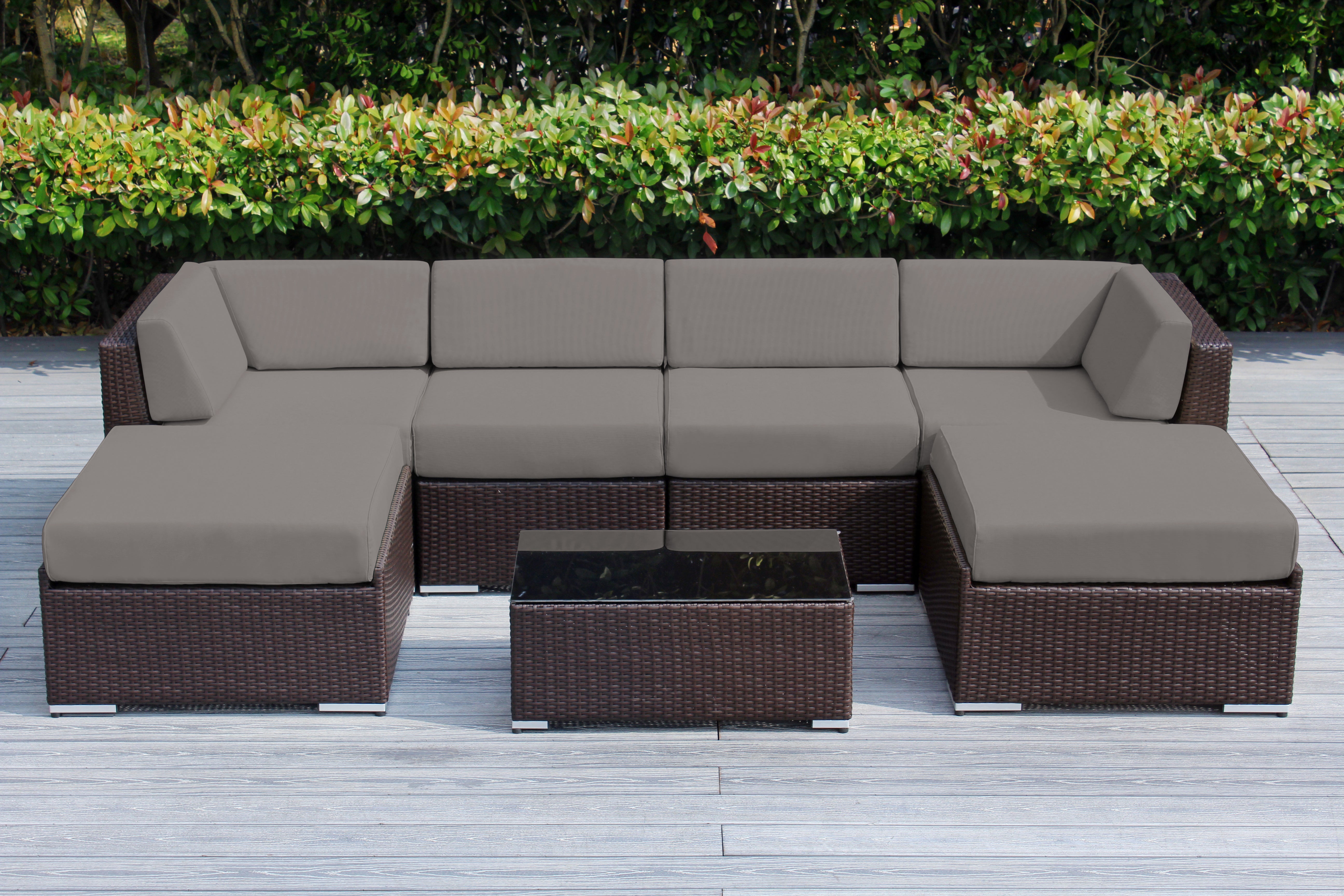 Fully Assembled Rainshield Patio Furniture - Ohana 7 Piece Sectional with Ottoman with 6-inch Water Protected Cushions