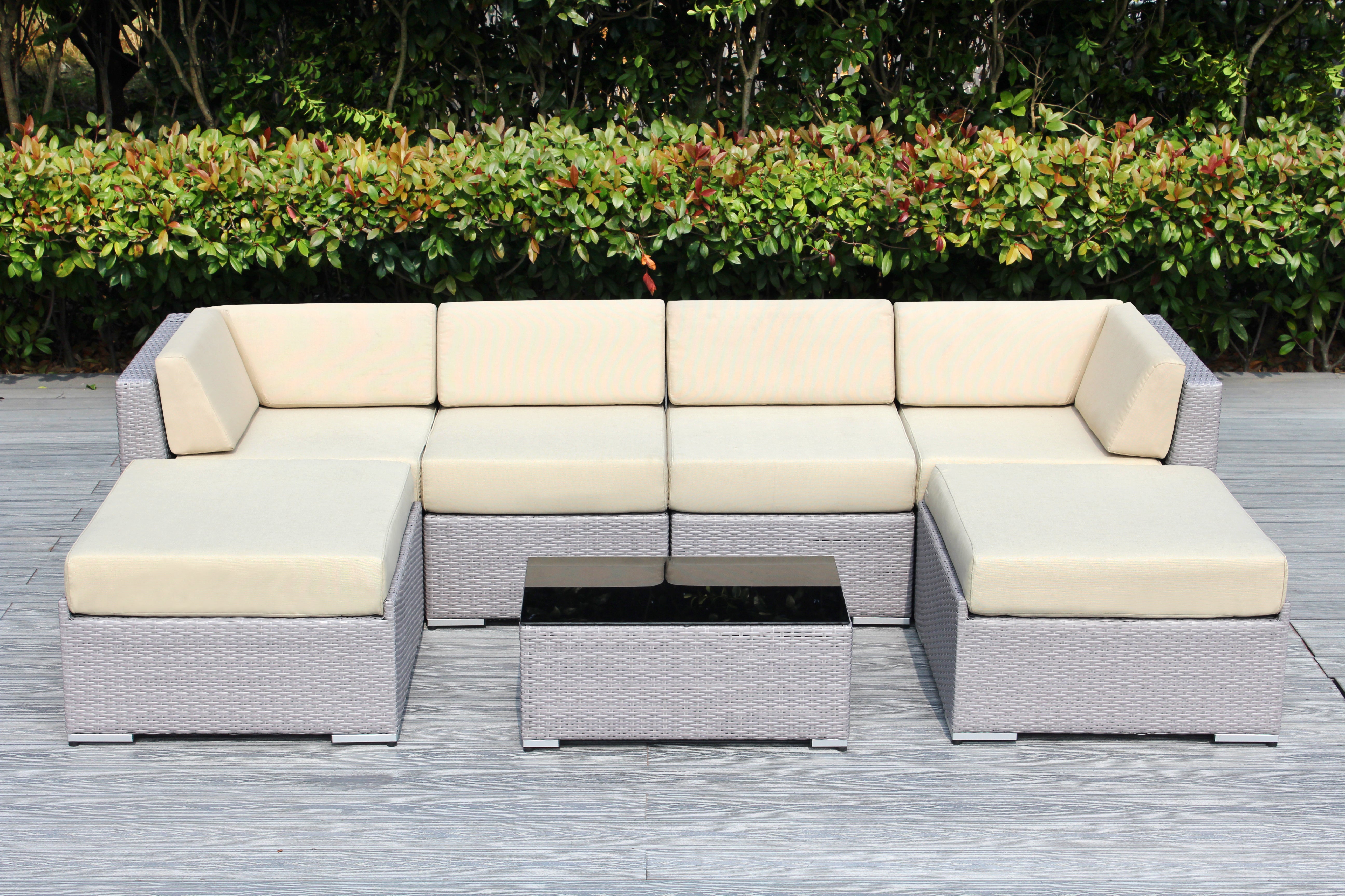 Fully Assembled Rainshield Patio Furniture - Ohana 7 Piece Sectional with Ottoman with 6-inch Water Protected Cushions