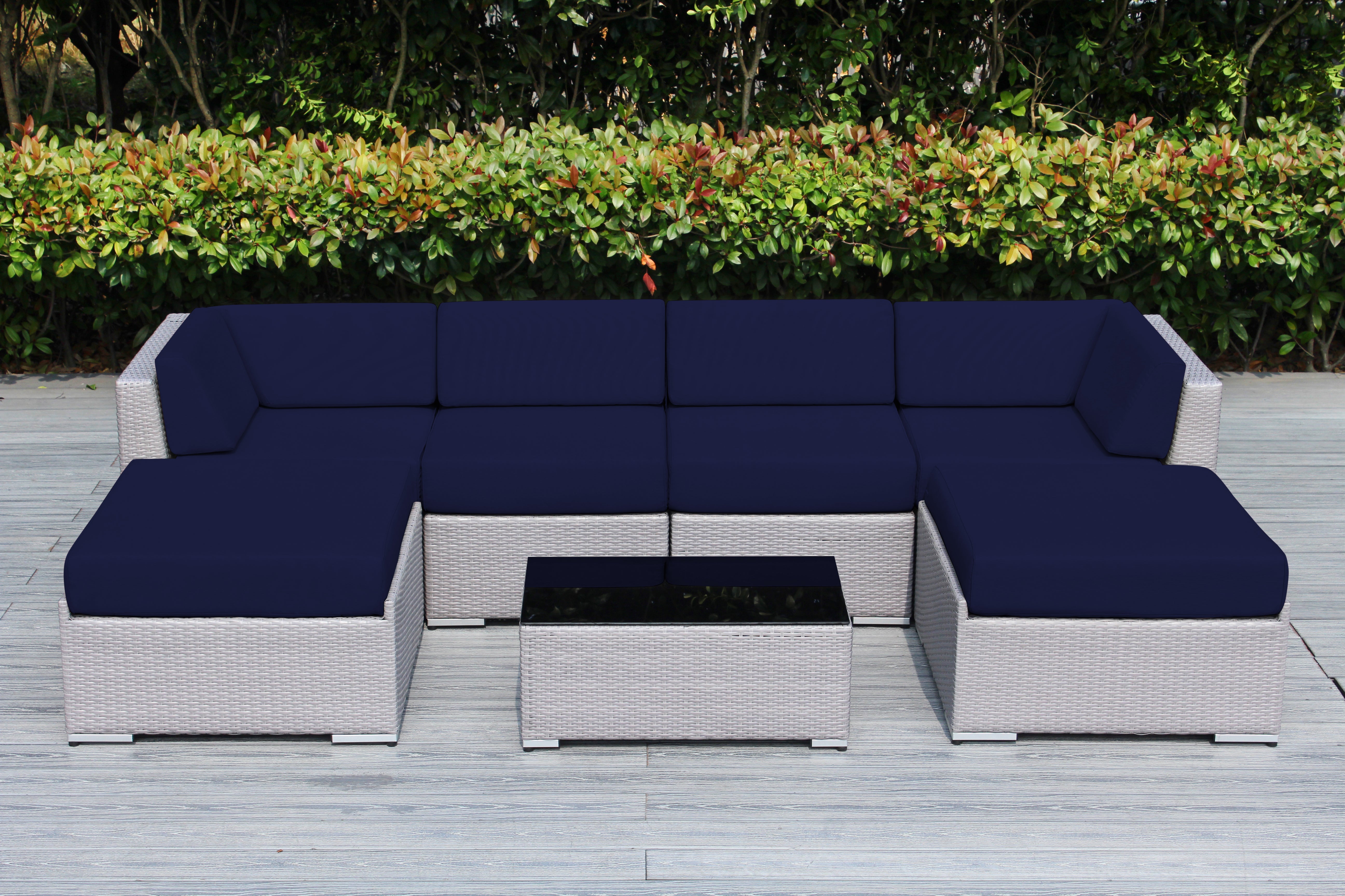 Fully Assembled Rainshield Patio Furniture - Ohana 7 Piece Sectional with Ottoman with 6-inch Water Protected Cushions