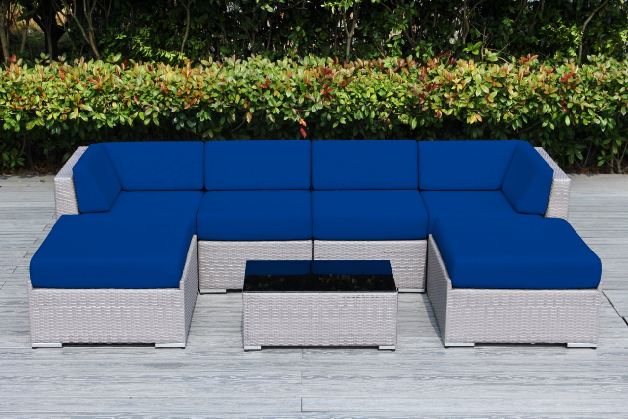 Fully Assembled Rainshield Patio Furniture - Ohana 7 Piece Sectional with Ottoman with 6-inch Water Protected Cushions