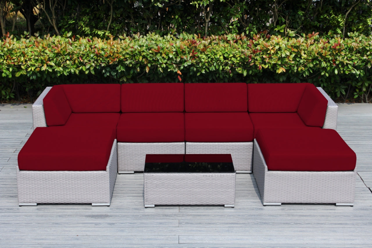 Fully Assembled Rainshield Patio Furniture - Ohana 7 Piece Sectional with Ottoman with 6-inch Water Protected Cushions