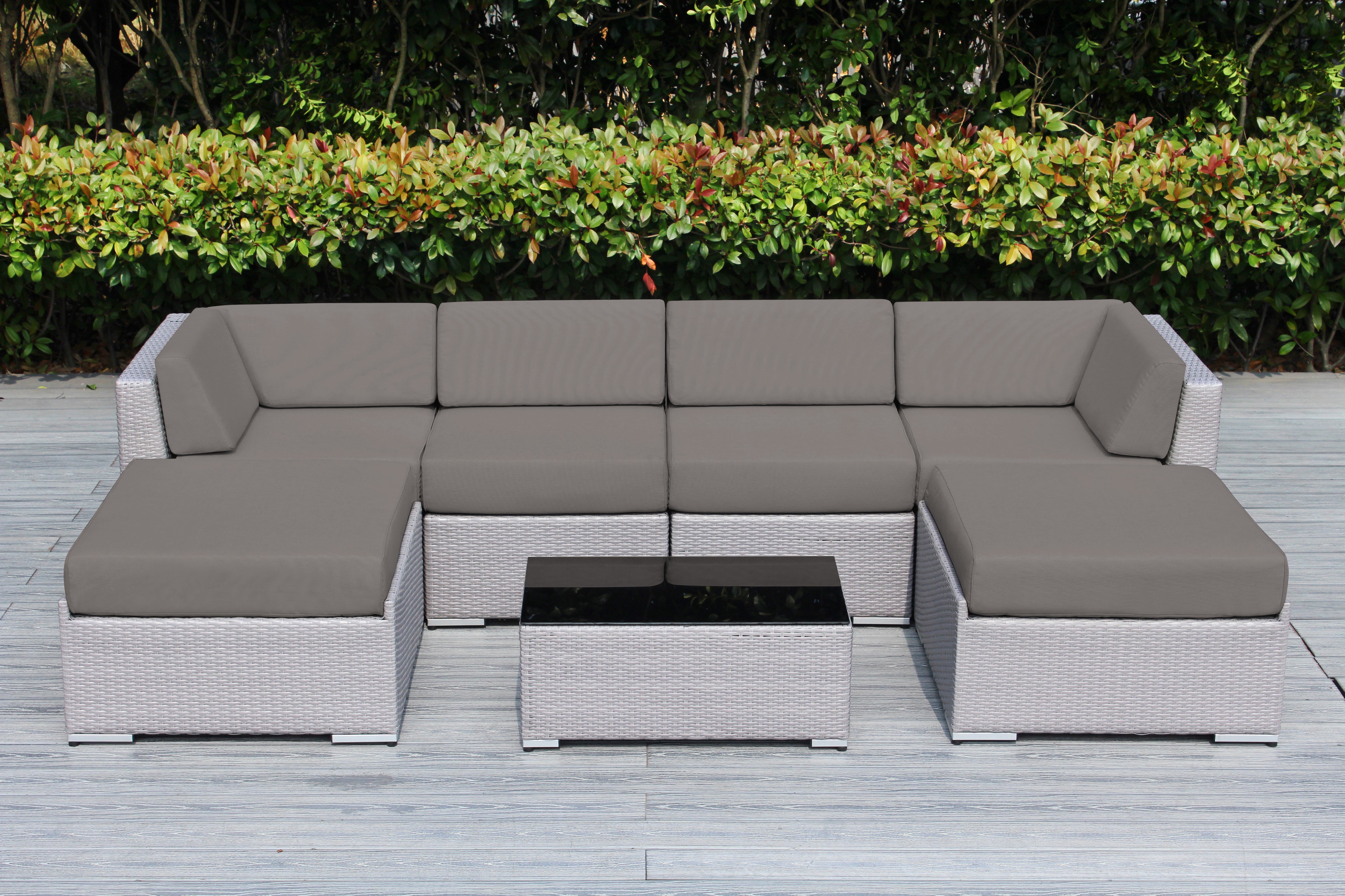 Fully Assembled Rainshield Patio Furniture - Ohana 7 Piece Sectional with Ottoman with 6-inch Water Protected Cushions