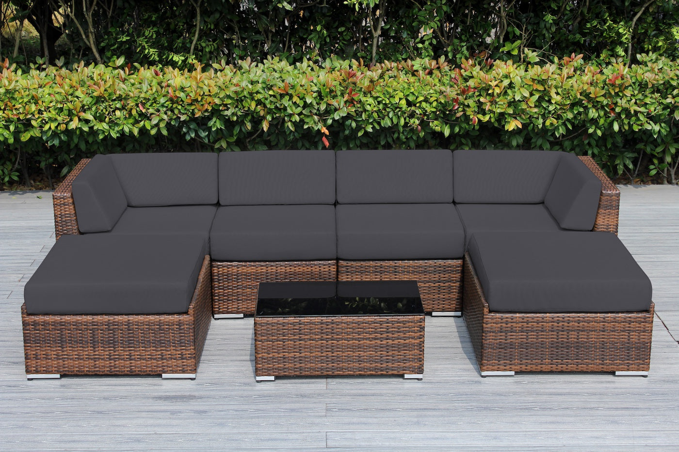 Fully Assembled Rainshield Patio Furniture - Ohana 7 Piece Sectional with Ottoman with 6-inch Water Protected Cushions