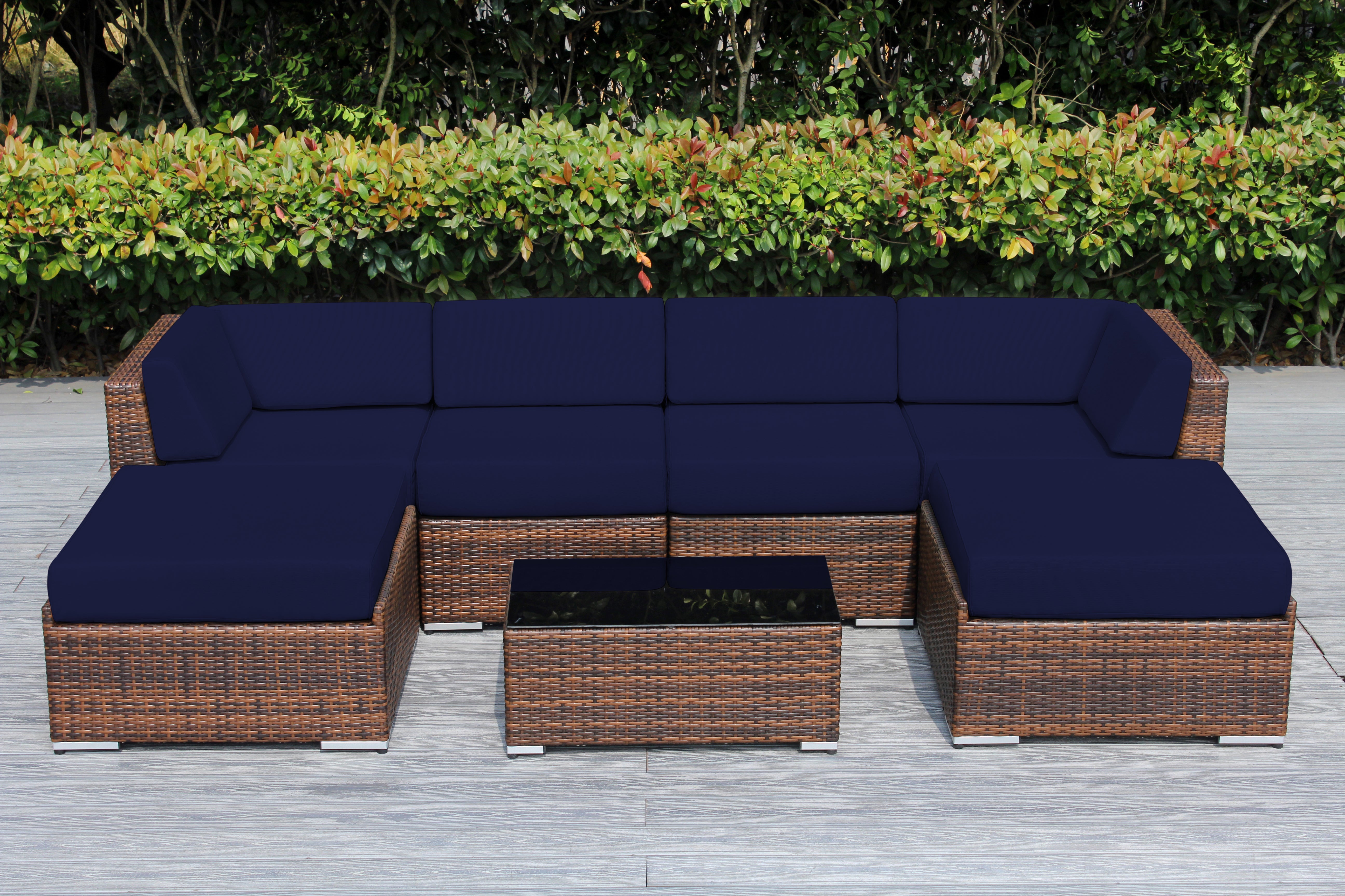 Fully Assembled Rainshield Patio Furniture - Ohana 7 Piece Sectional with Ottoman with 6-inch Water Protected Cushions