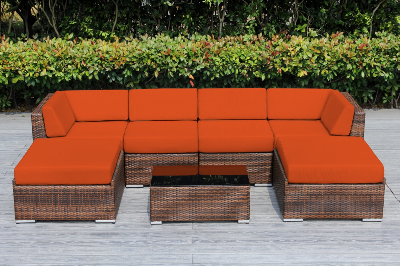Fully Assembled Rainshield Patio Furniture - Ohana 7 Piece Sectional with Ottoman with 6-inch Water Protected Cushions