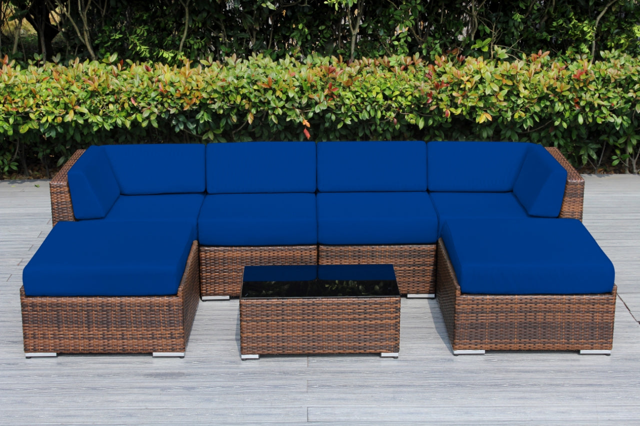 Fully Assembled Rainshield Patio Furniture - Ohana 7 Piece Sectional with Ottoman with 6-inch Water Protected Cushions