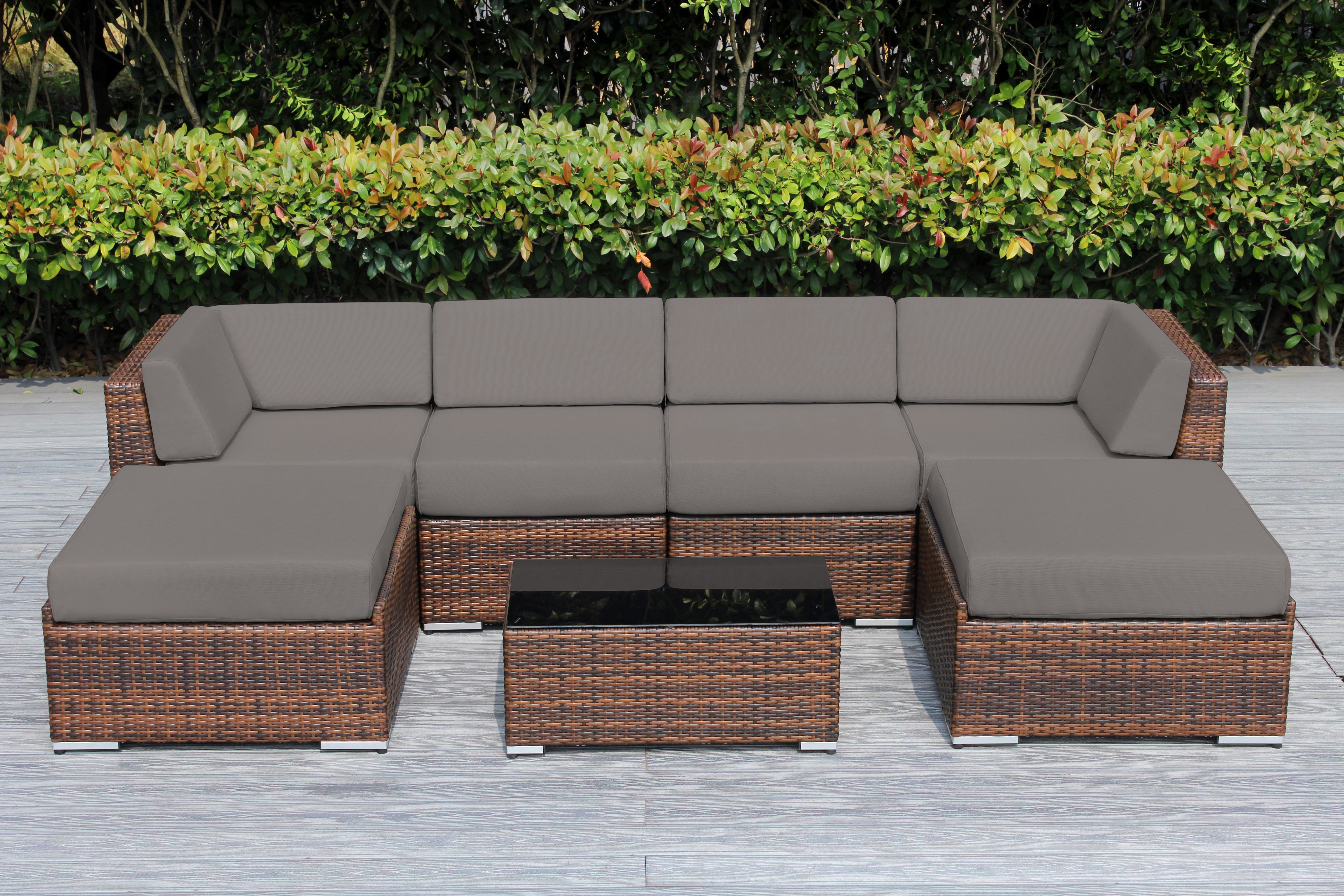 Fully Assembled Rainshield Patio Furniture - Ohana 7 Piece Sectional with Ottoman with 6-inch Water Protected Cushions