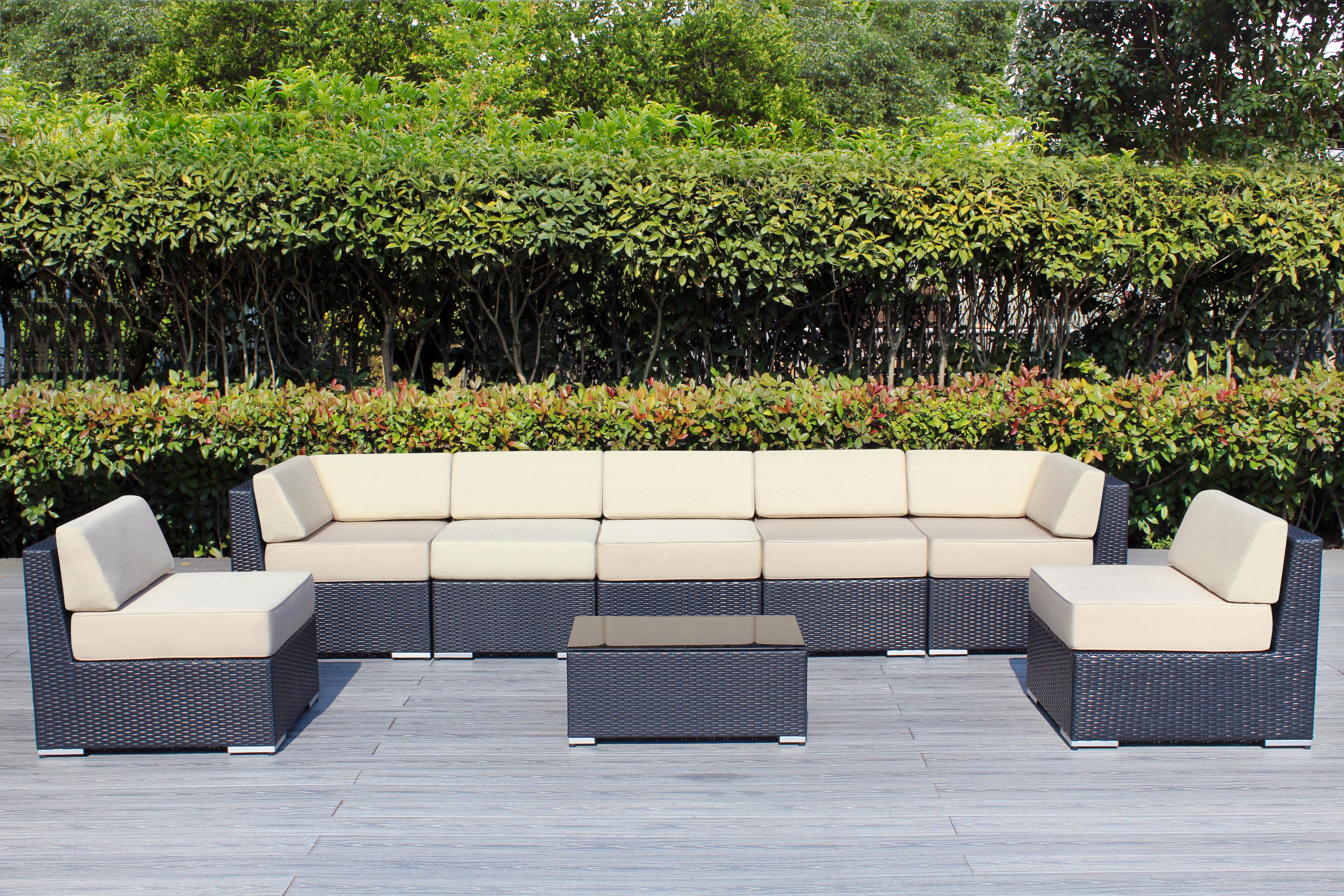 Fully Assembled Rainshield Patio Furniture - Ohana 8 Piece Sectional with 6-inch Water Protected Cushions