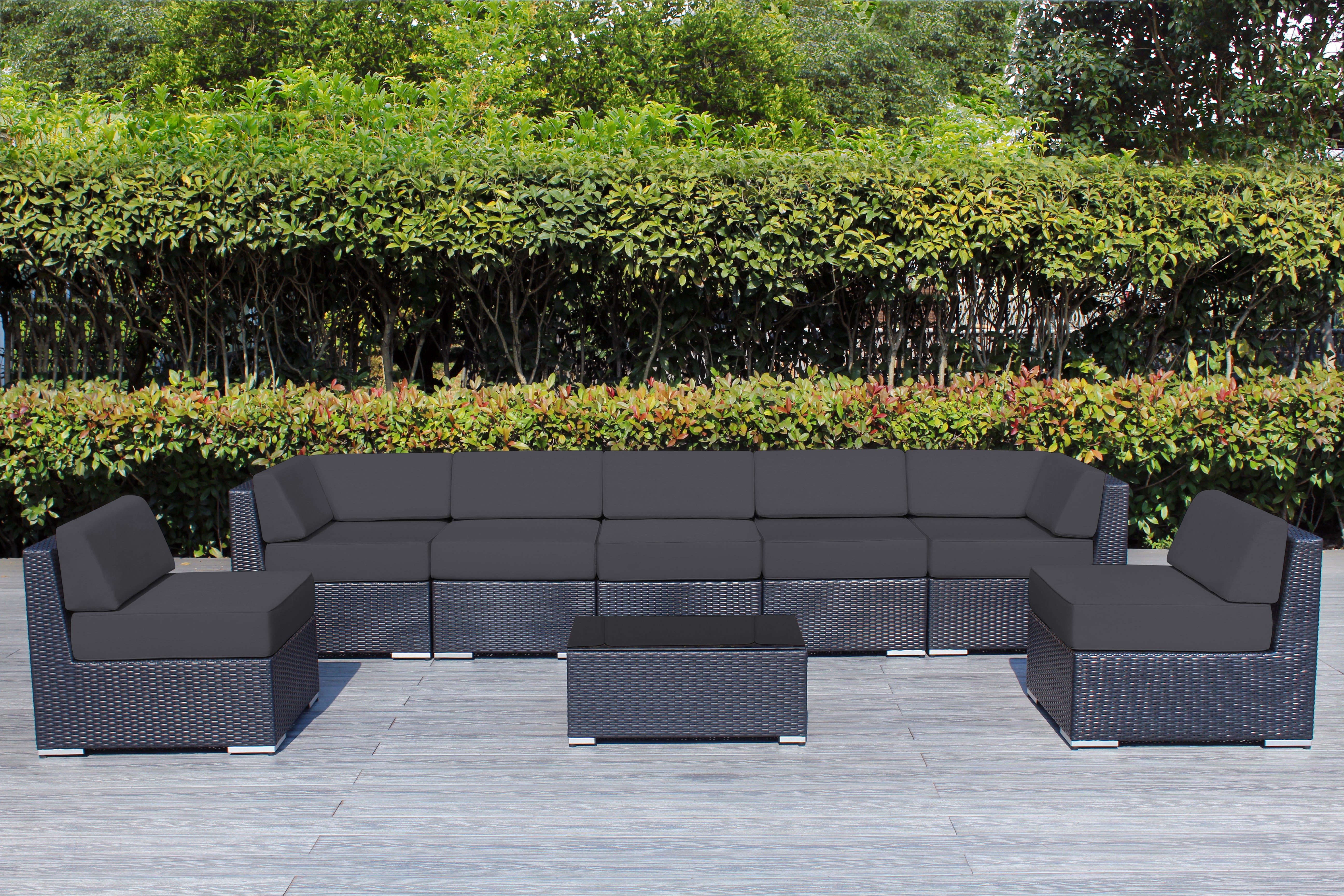 Fully Assembled Rainshield Patio Furniture - Ohana 8 Piece Sectional with 6-inch Water Protected Cushions