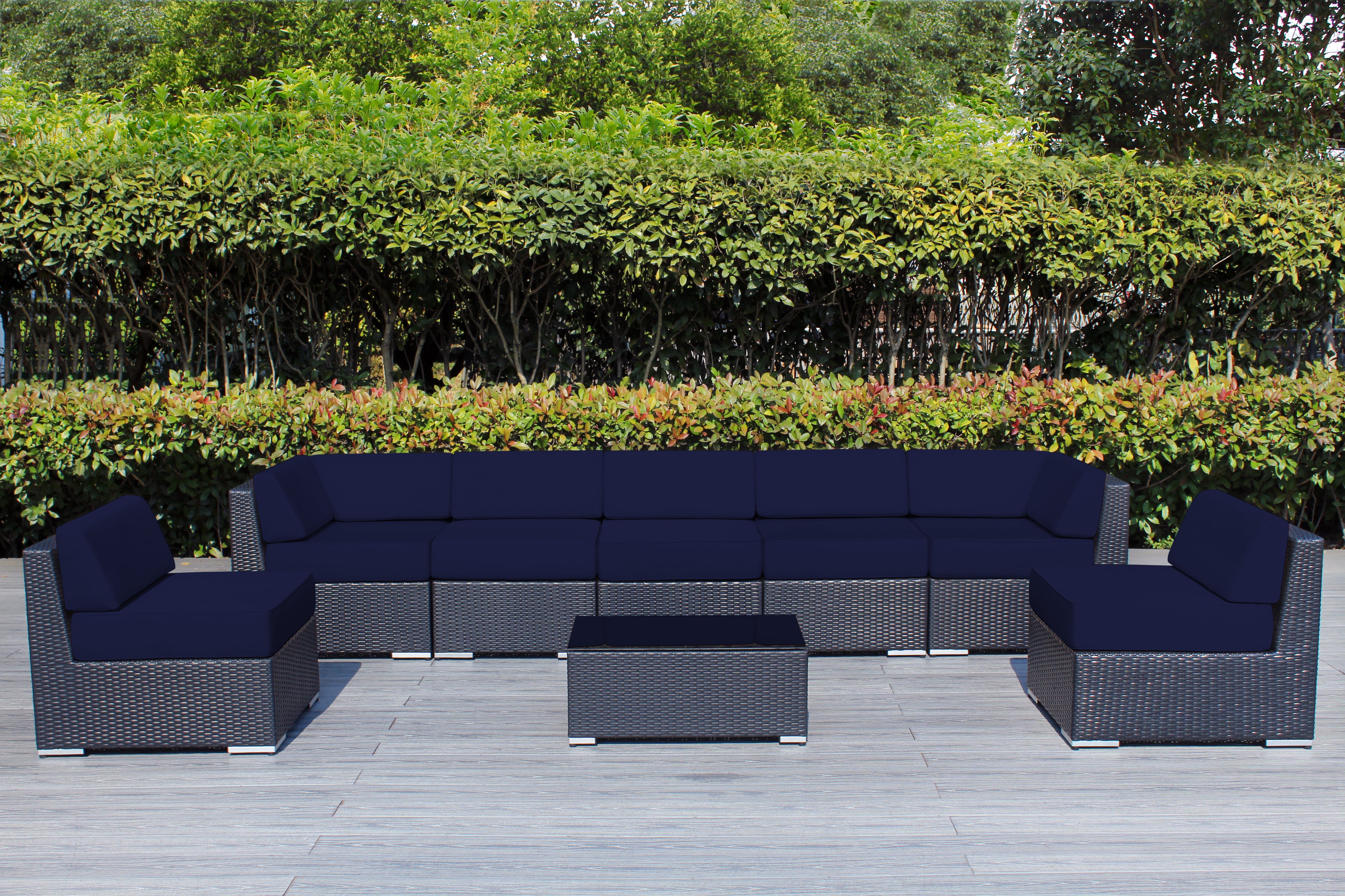 Fully Assembled Rainshield Patio Furniture - Ohana 8 Piece Sectional with 6-inch Water Protected Cushions