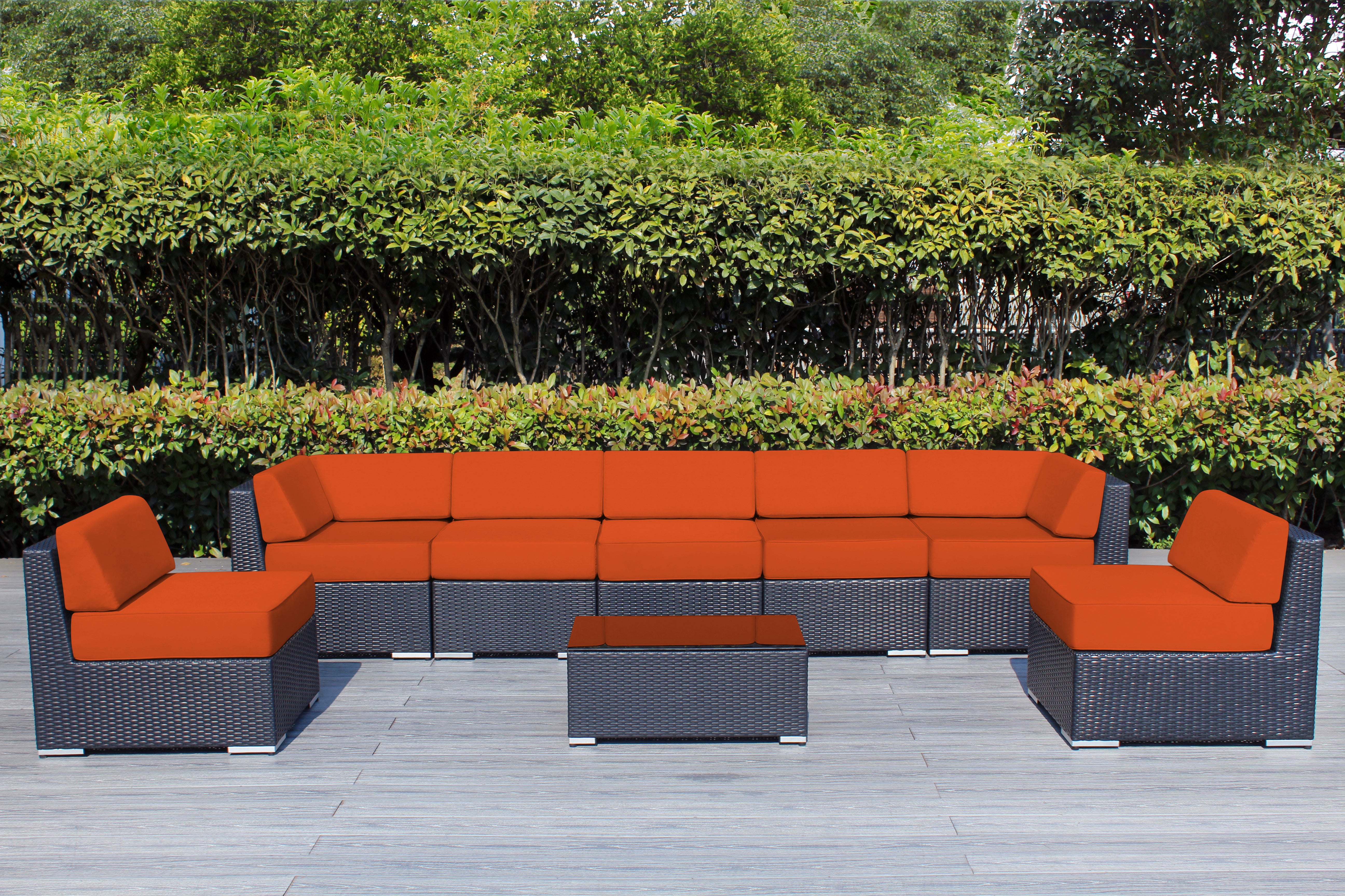 Fully Assembled Rainshield Patio Furniture - Ohana 8 Piece Sectional with 6-inch Water Protected Cushions