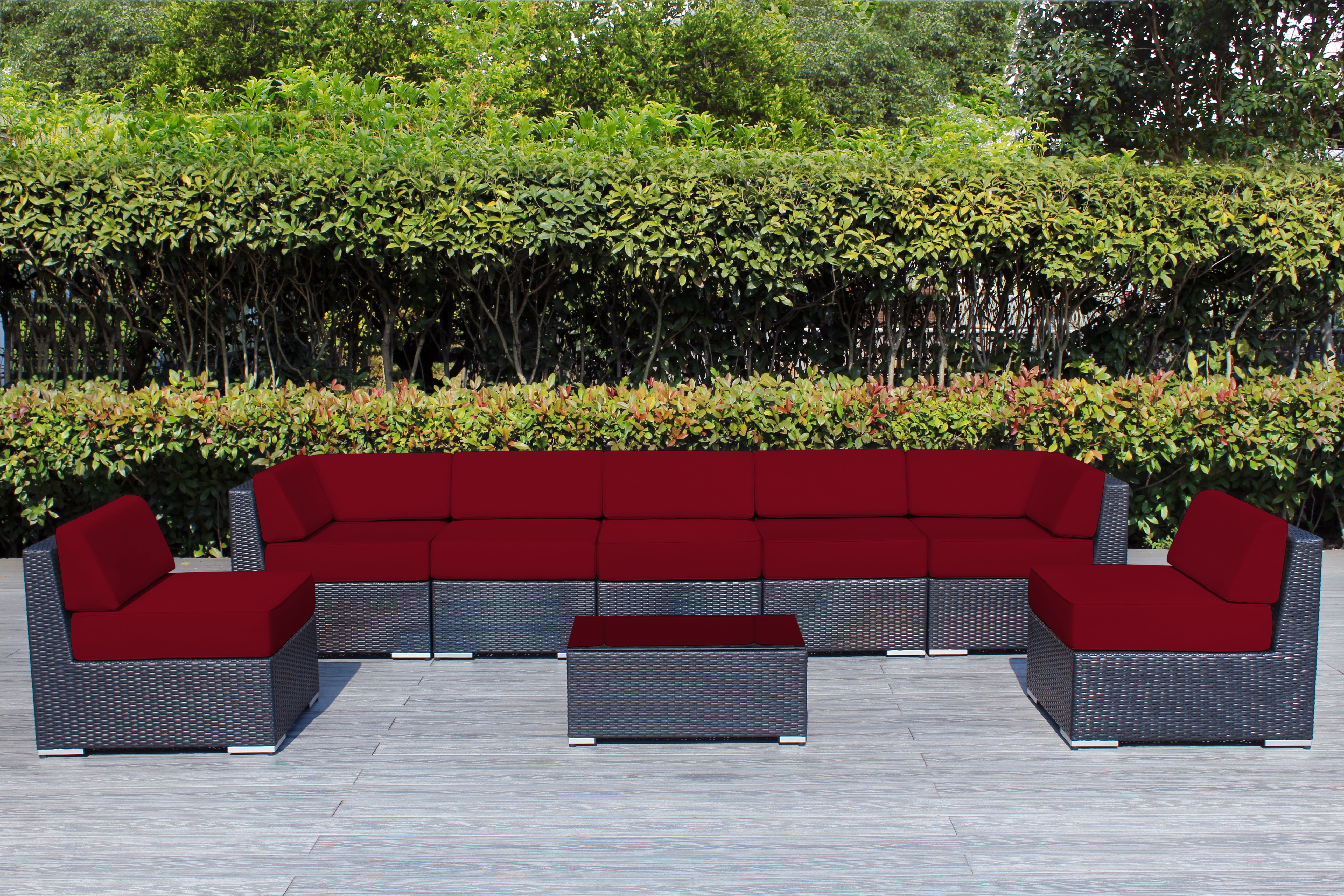 Fully Assembled Rainshield Patio Furniture - Ohana 8 Piece Sectional with 6-inch Water Protected Cushions