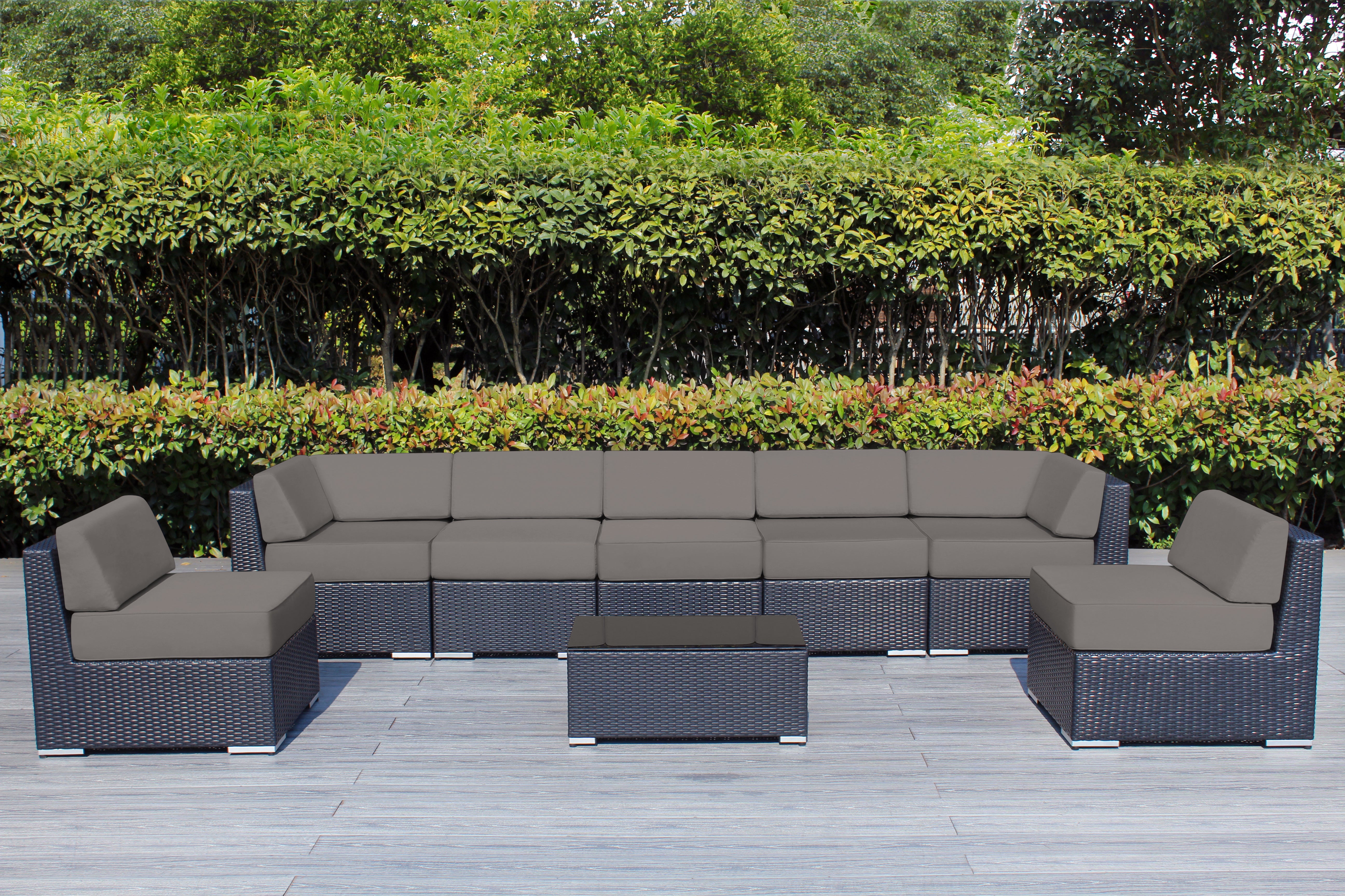 Fully Assembled Rainshield Patio Furniture - Ohana 8 Piece Sectional with 6-inch Water Protected Cushions