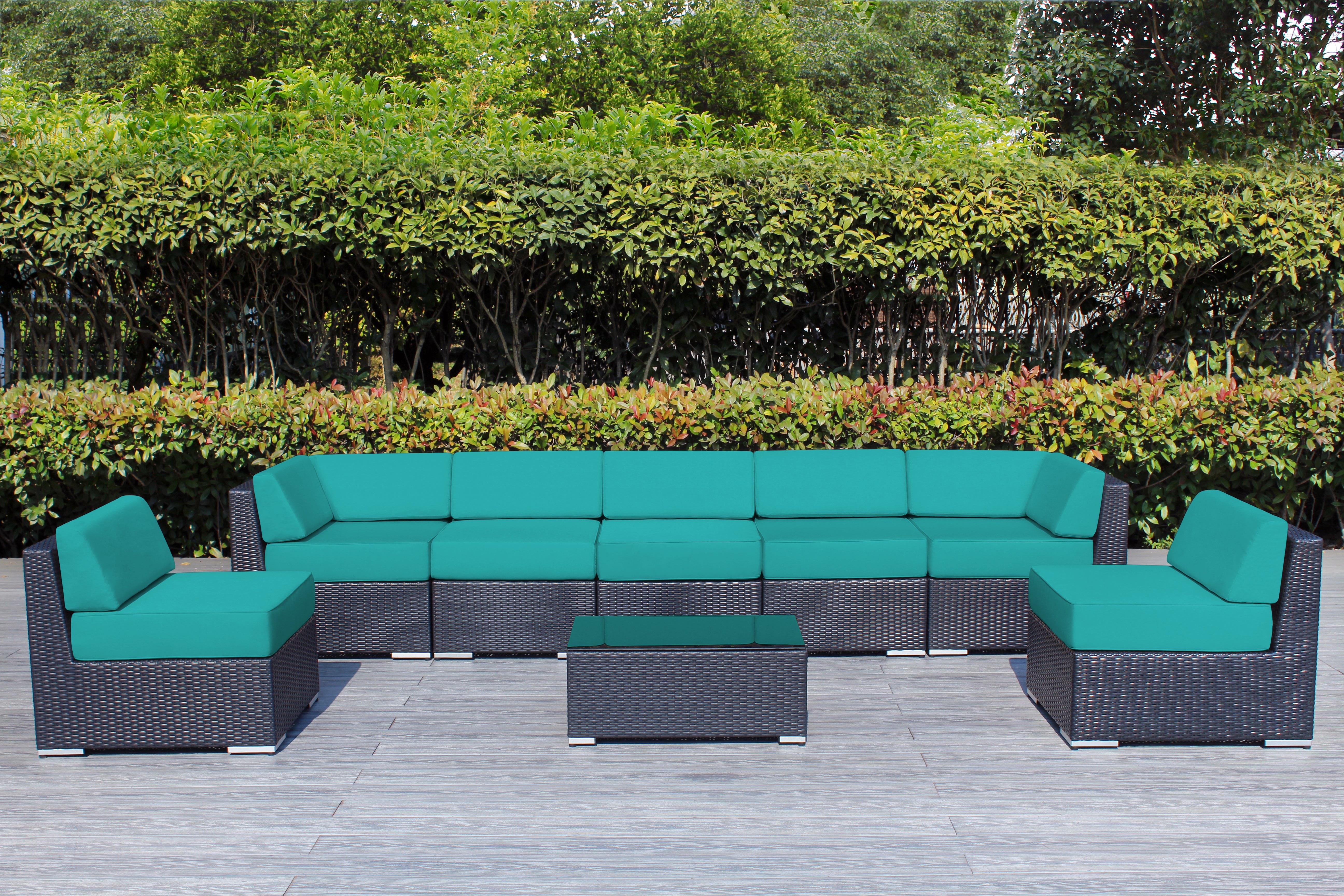 Fully Assembled Rainshield Patio Furniture - Ohana 8 Piece Sectional with 6-inch Water Protected Cushions