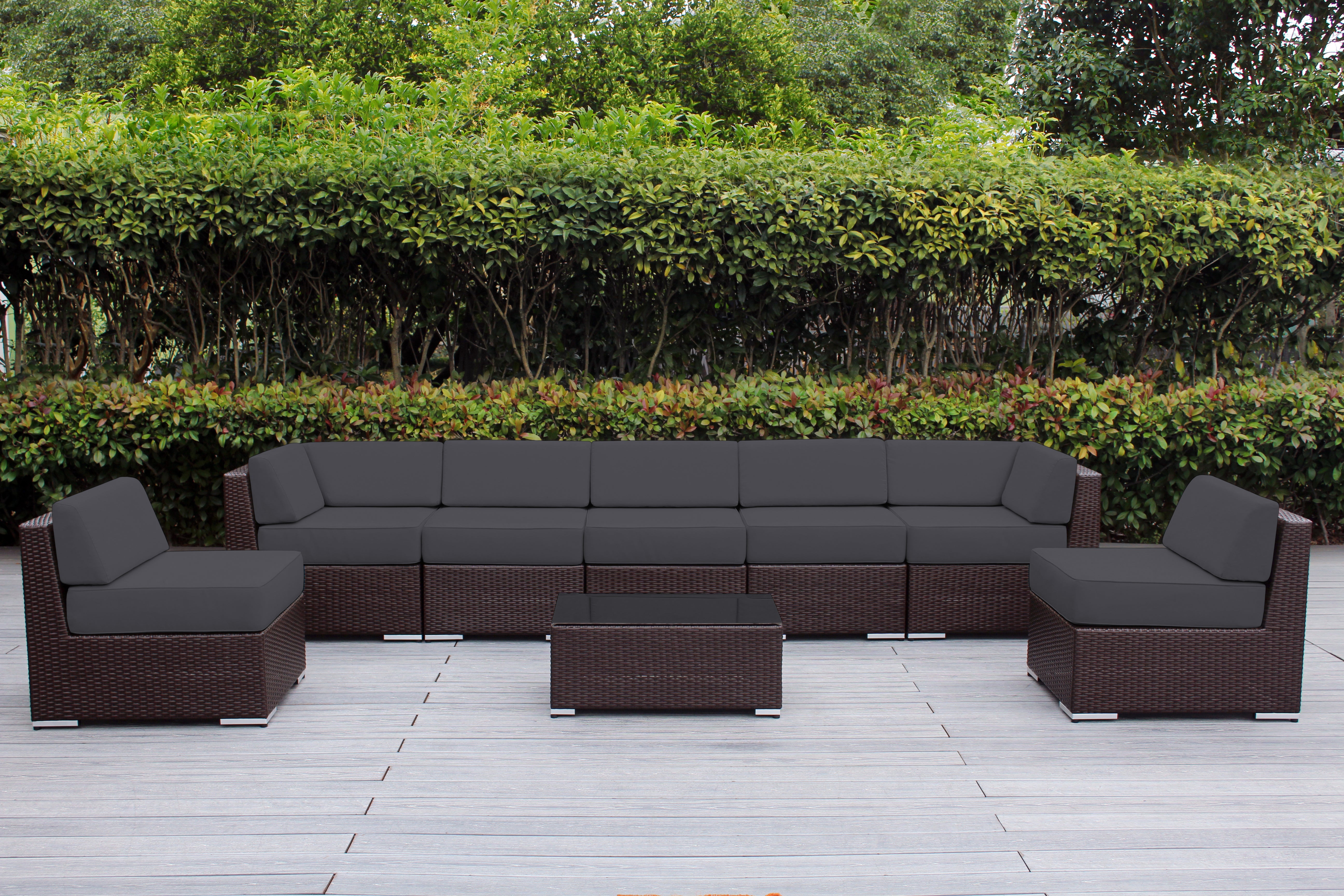 Fully Assembled Rainshield Patio Furniture - Ohana 8 Piece Sectional with 6-inch Water Protected Cushions