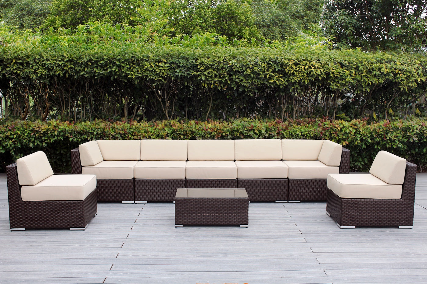 Fully Assembled Rainshield Patio Furniture - Ohana 8 Piece Sectional with 6-inch Water Protected Cushions