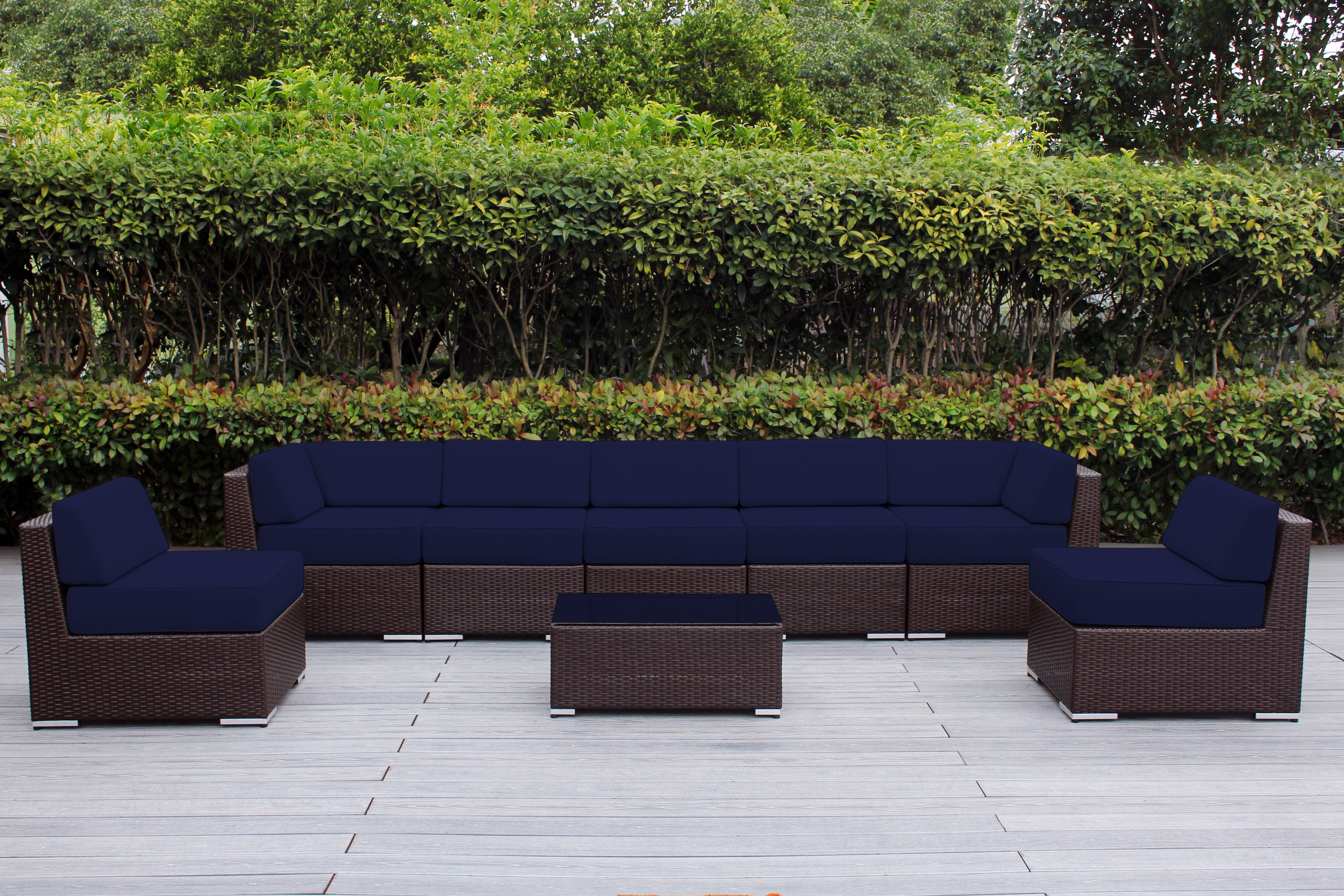 Fully Assembled Rainshield Patio Furniture - Ohana 8 Piece Sectional with 6-inch Water Protected Cushions
