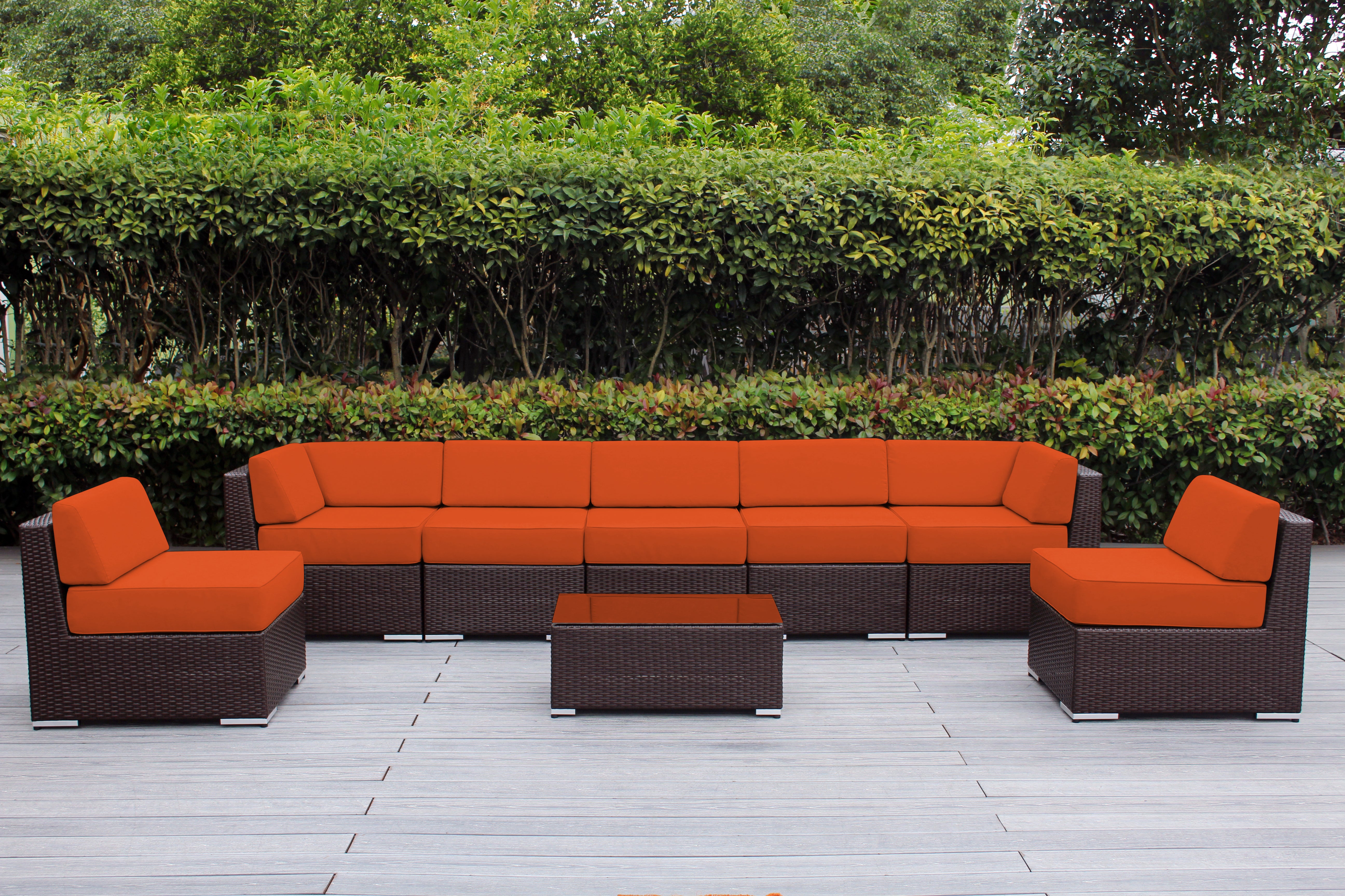 Fully Assembled Rainshield Patio Furniture - Ohana 8 Piece Sectional with 6-inch Water Protected Cushions