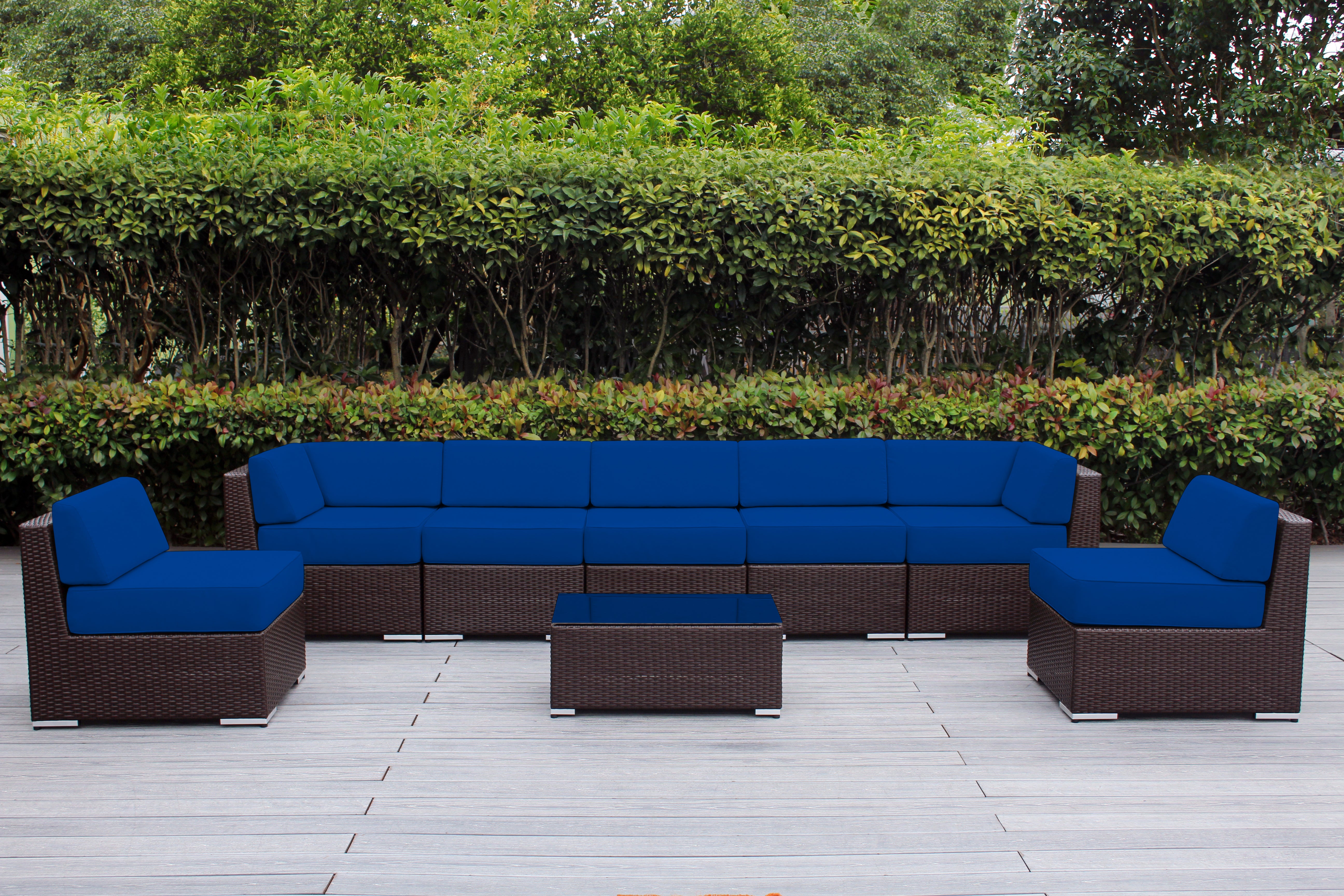 Fully Assembled Rainshield Patio Furniture - Ohana 8 Piece Sectional with 6-inch Water Protected Cushions