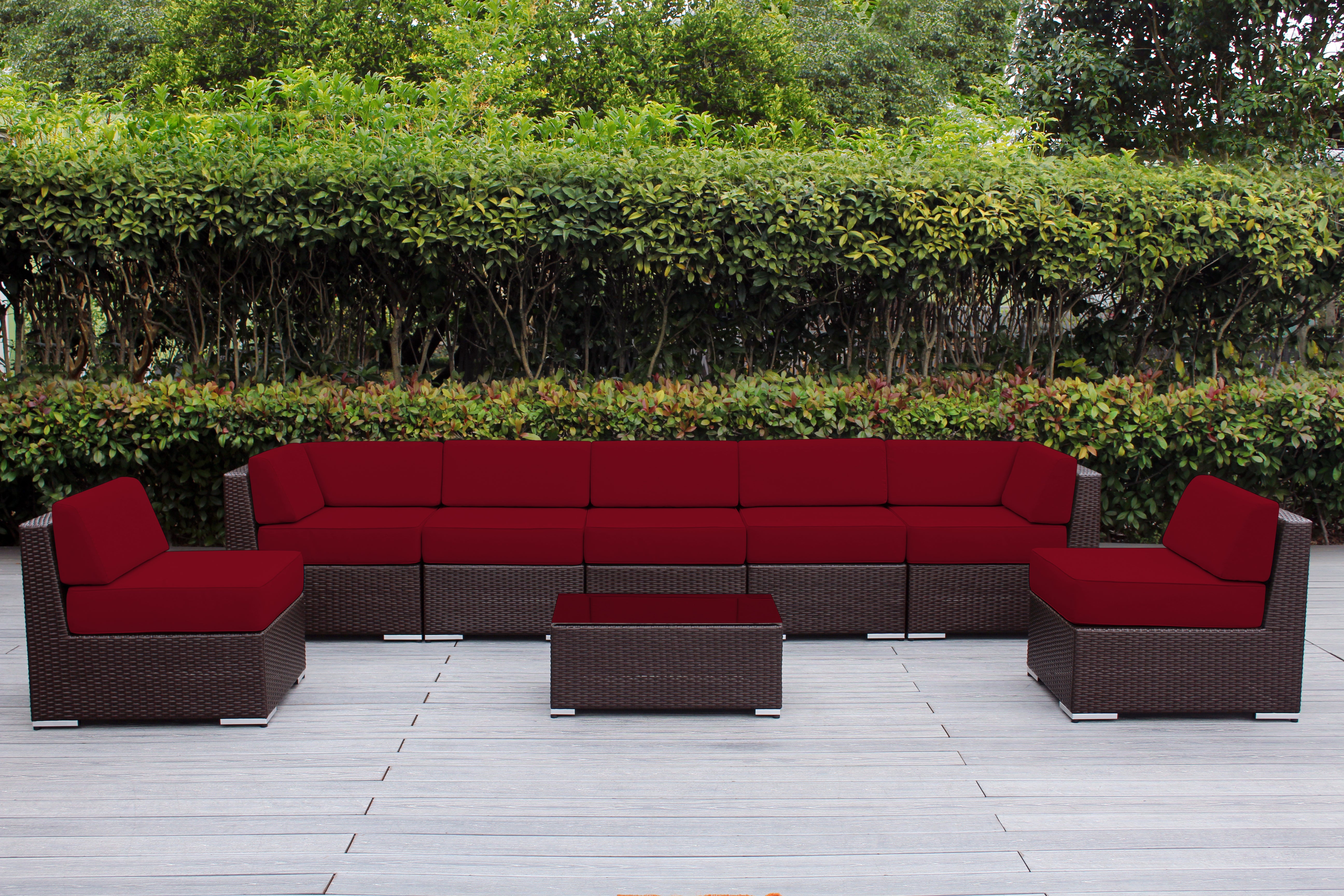 Fully Assembled Rainshield Patio Furniture - Ohana 8 Piece Sectional with 6-inch Water Protected Cushions