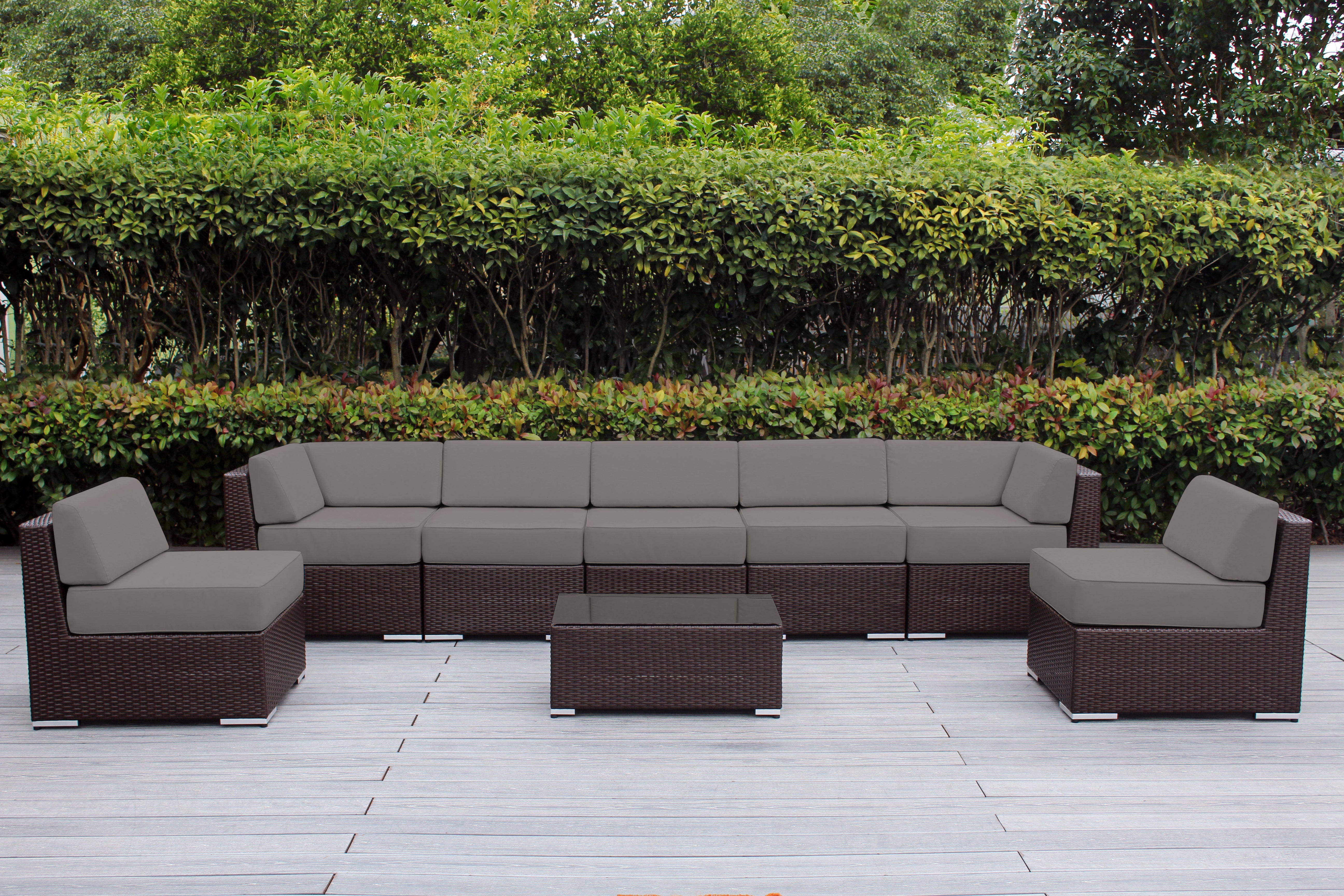 Fully Assembled Rainshield Patio Furniture - Ohana 8 Piece Sectional with 6-inch Water Protected Cushions