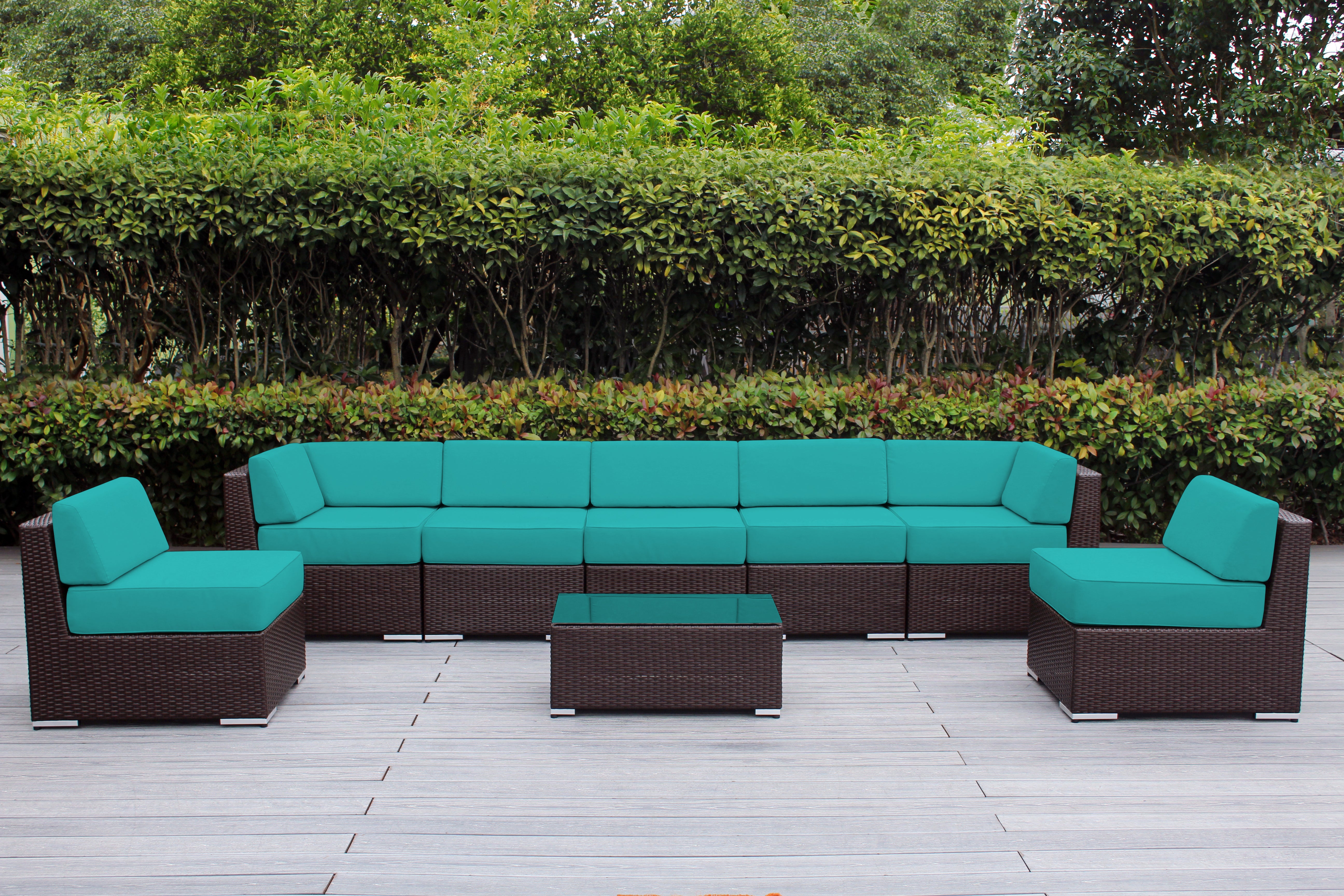Fully Assembled Rainshield Patio Furniture - Ohana 8 Piece Sectional with 6-inch Water Protected Cushions