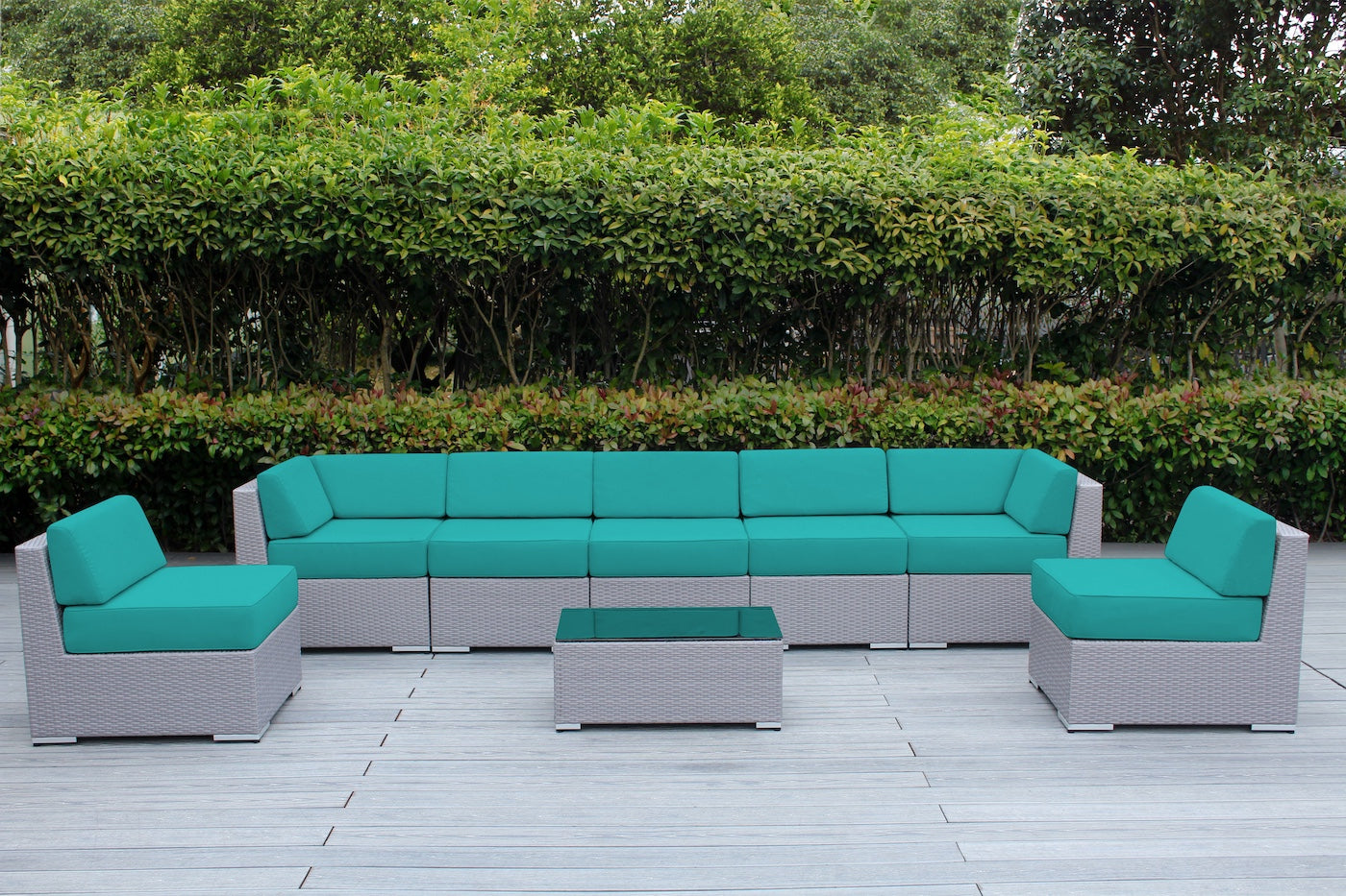 Fully Assembled Rainshield Patio Furniture - Ohana 8 Piece Sectional with 6-inch Water Protected Cushions