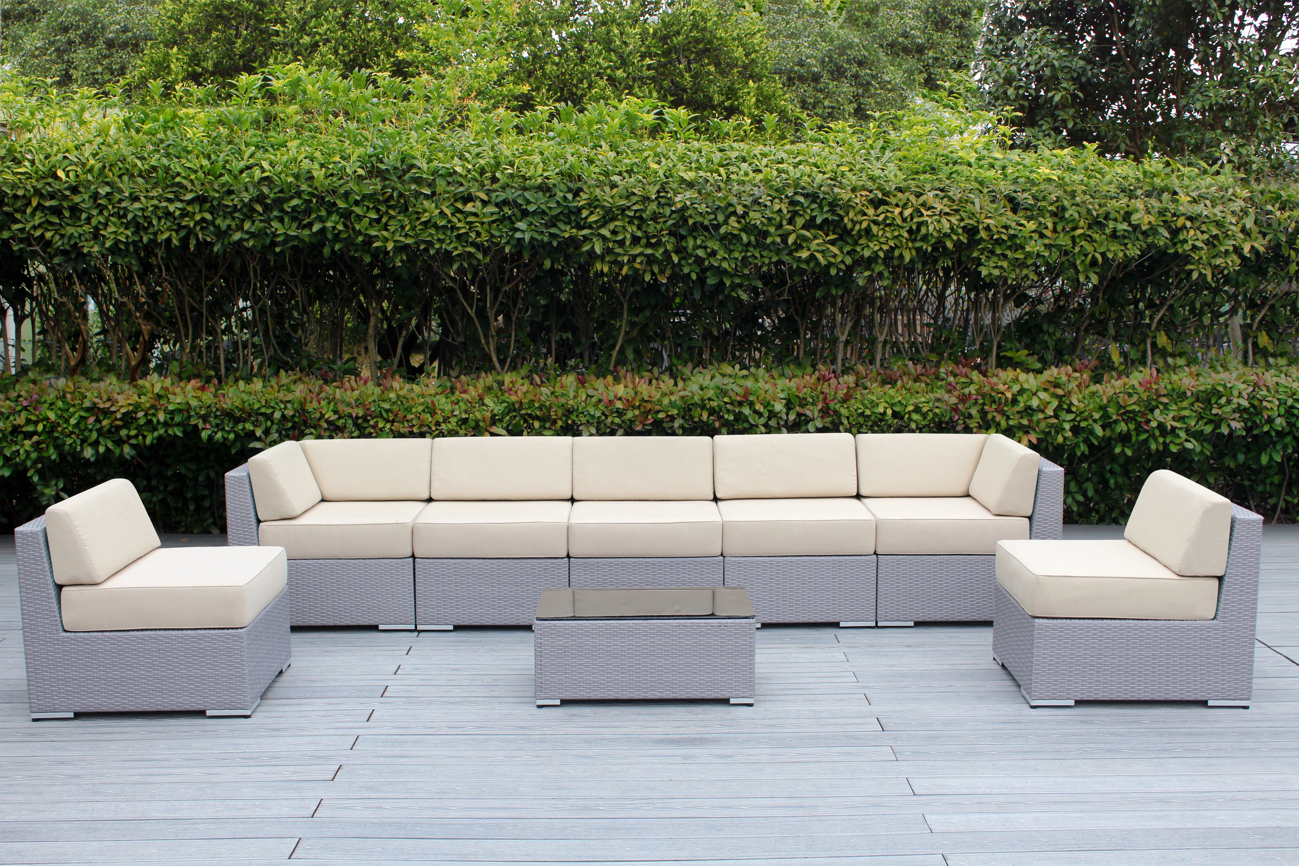 Fully Assembled Rainshield Patio Furniture - Ohana 8 Piece Sectional with 6-inch Water Protected Cushions