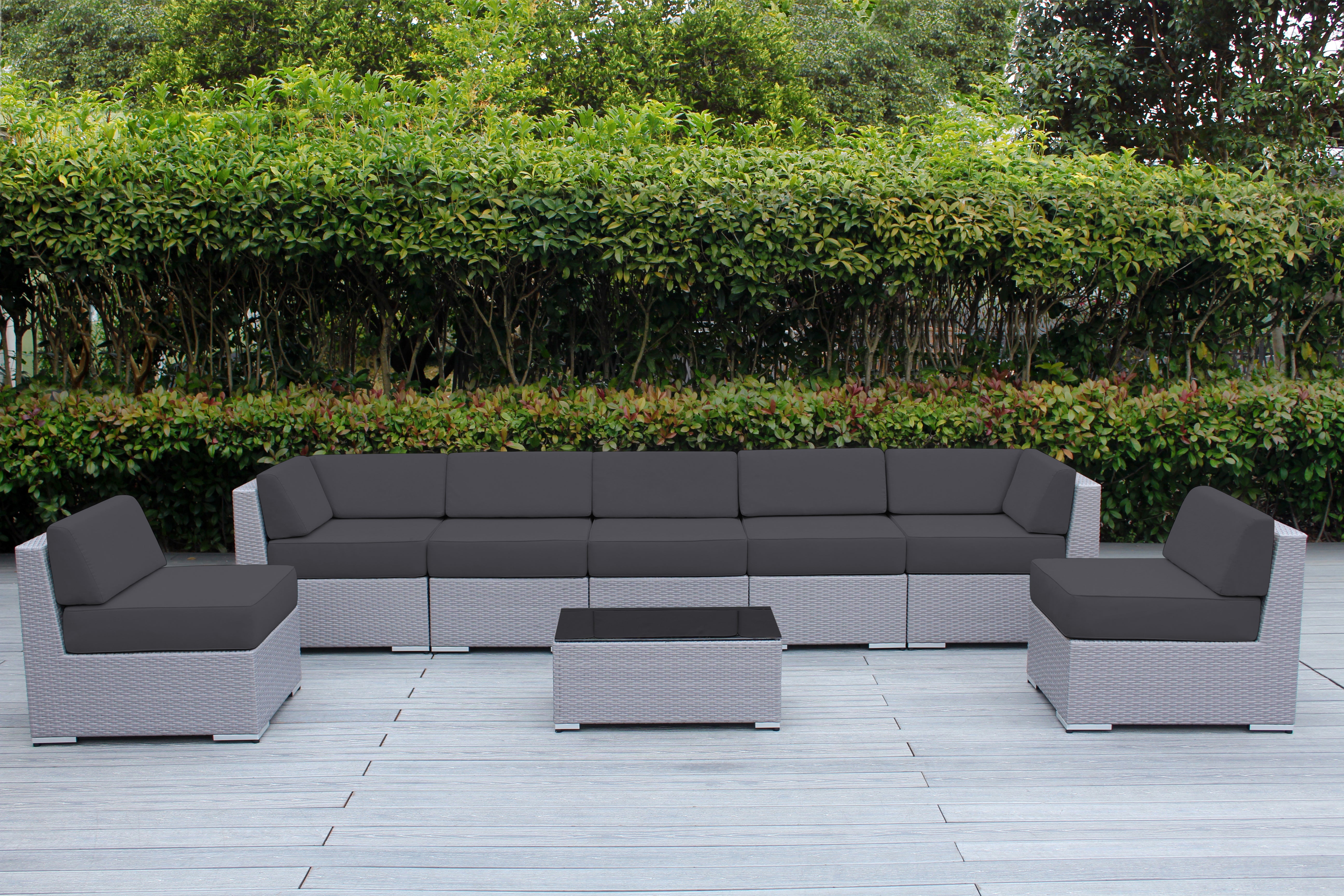 Fully Assembled Rainshield Patio Furniture - Ohana 8 Piece Sectional with 6-inch Water Protected Cushions