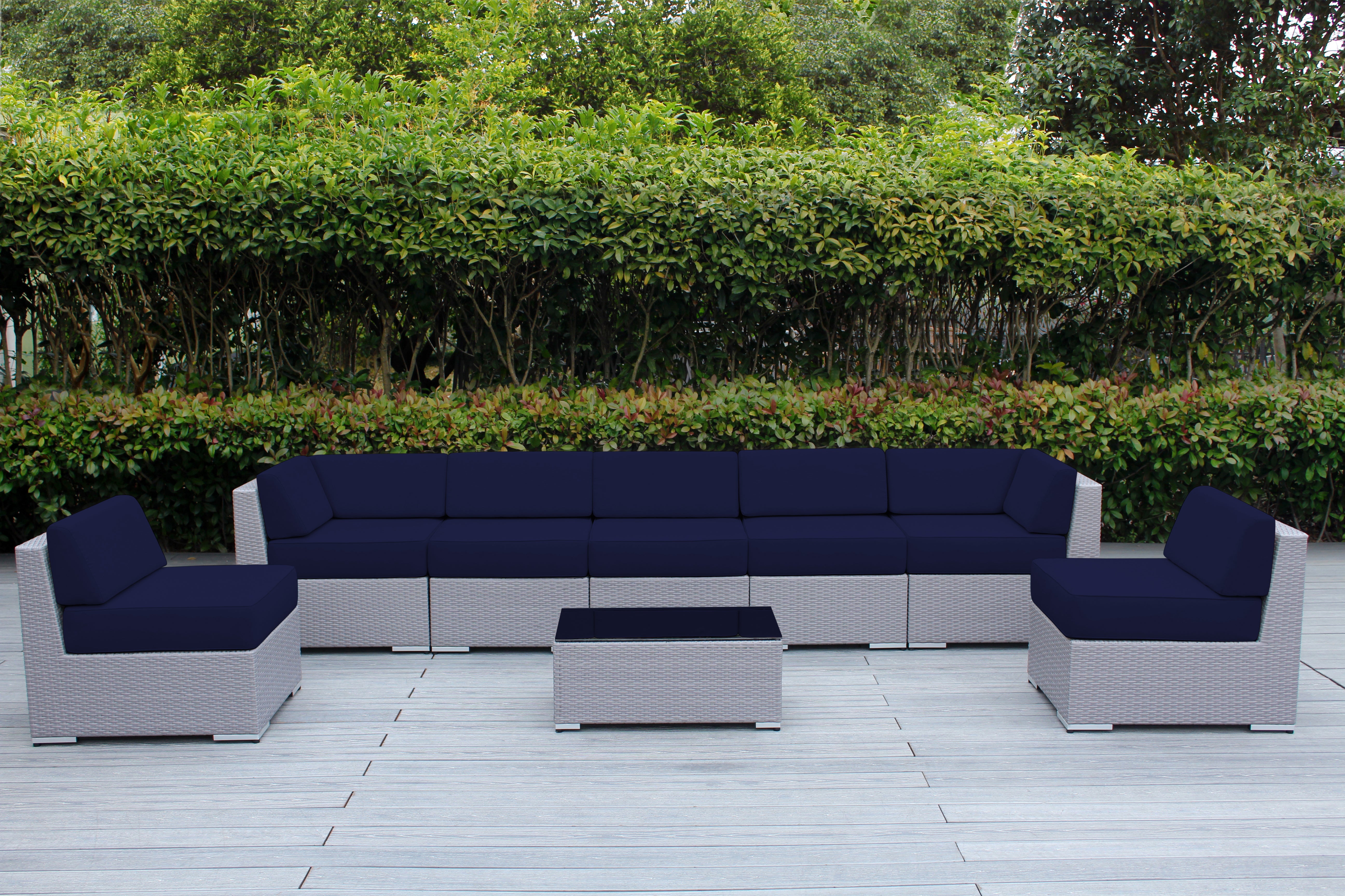 Fully Assembled Rainshield Patio Furniture - Ohana 8 Piece Sectional with 6-inch Water Protected Cushions