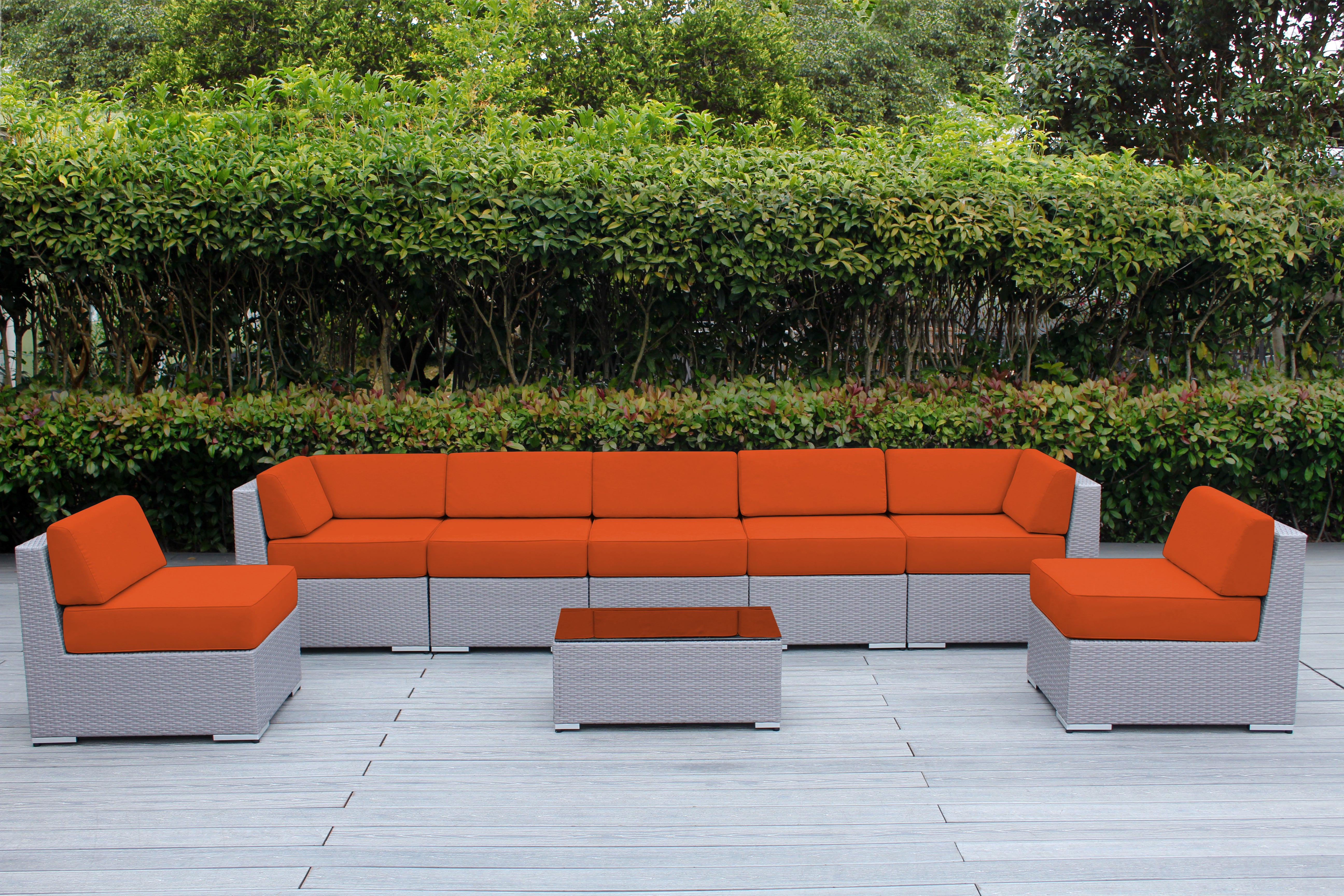 Fully Assembled Rainshield Patio Furniture - Ohana 8 Piece Sectional with 6-inch Water Protected Cushions