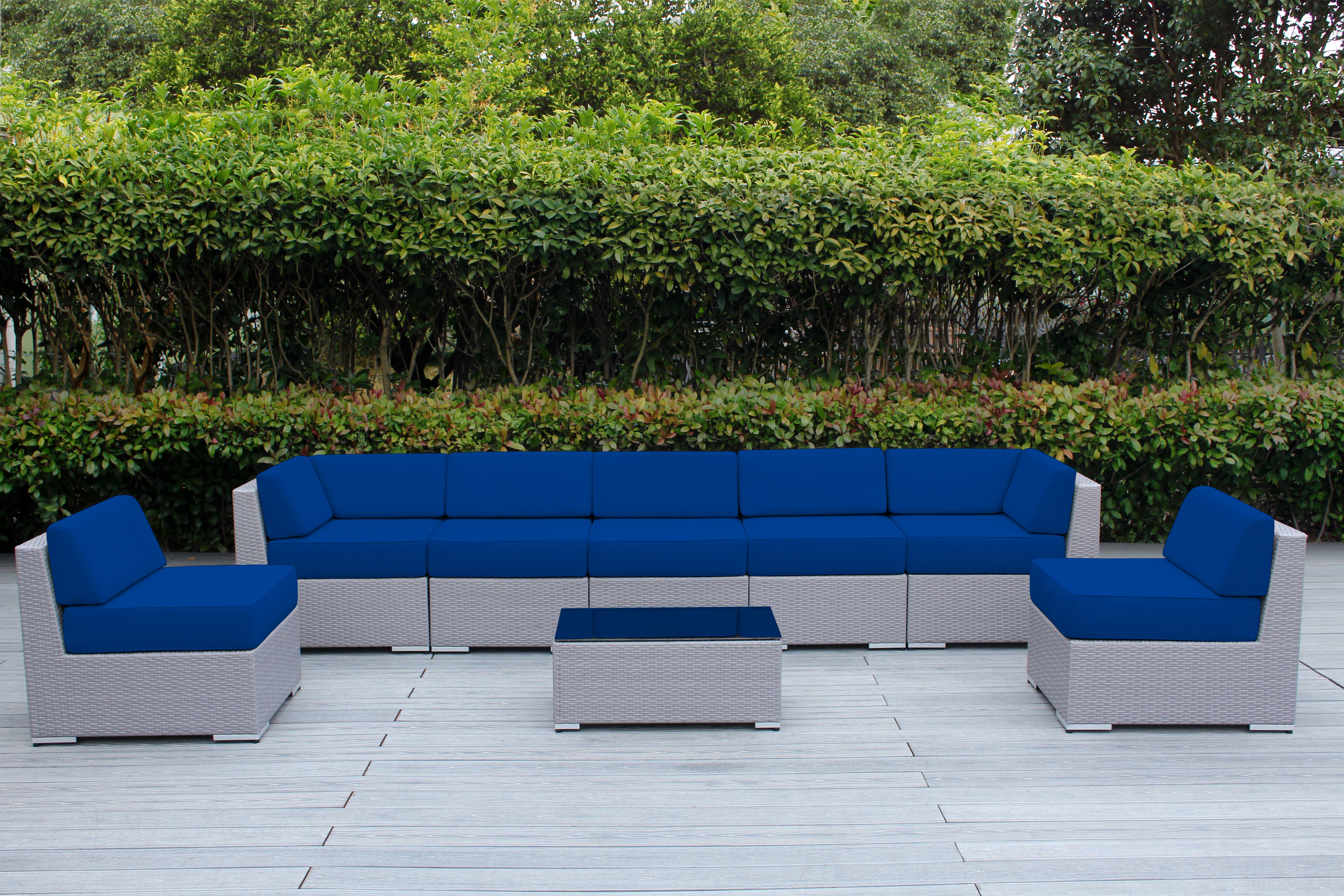 Fully Assembled Rainshield Patio Furniture - Ohana 8 Piece Sectional with 6-inch Water Protected Cushions