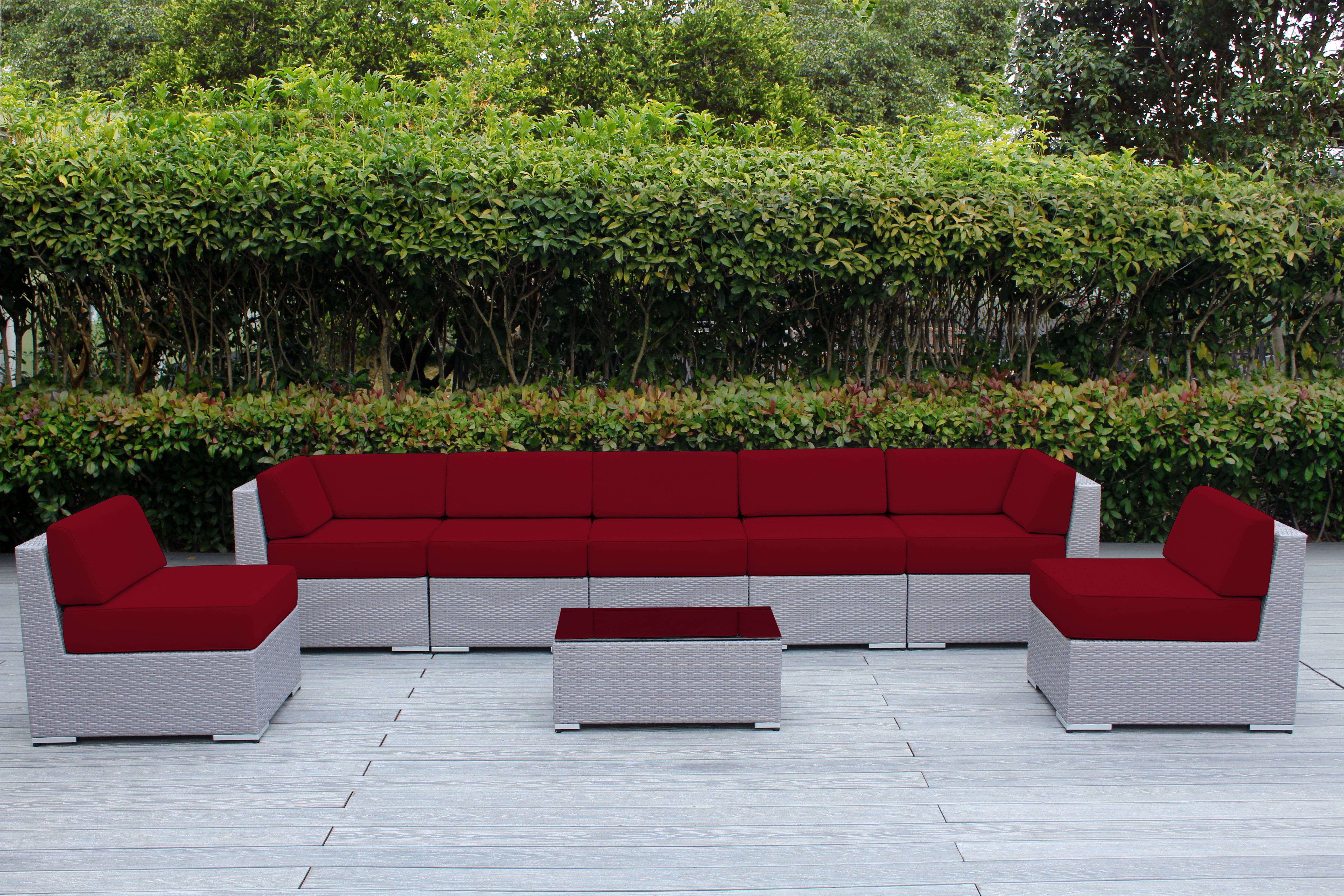 Fully Assembled Rainshield Patio Furniture - Ohana 8 Piece Sectional with 6-inch Water Protected Cushions
