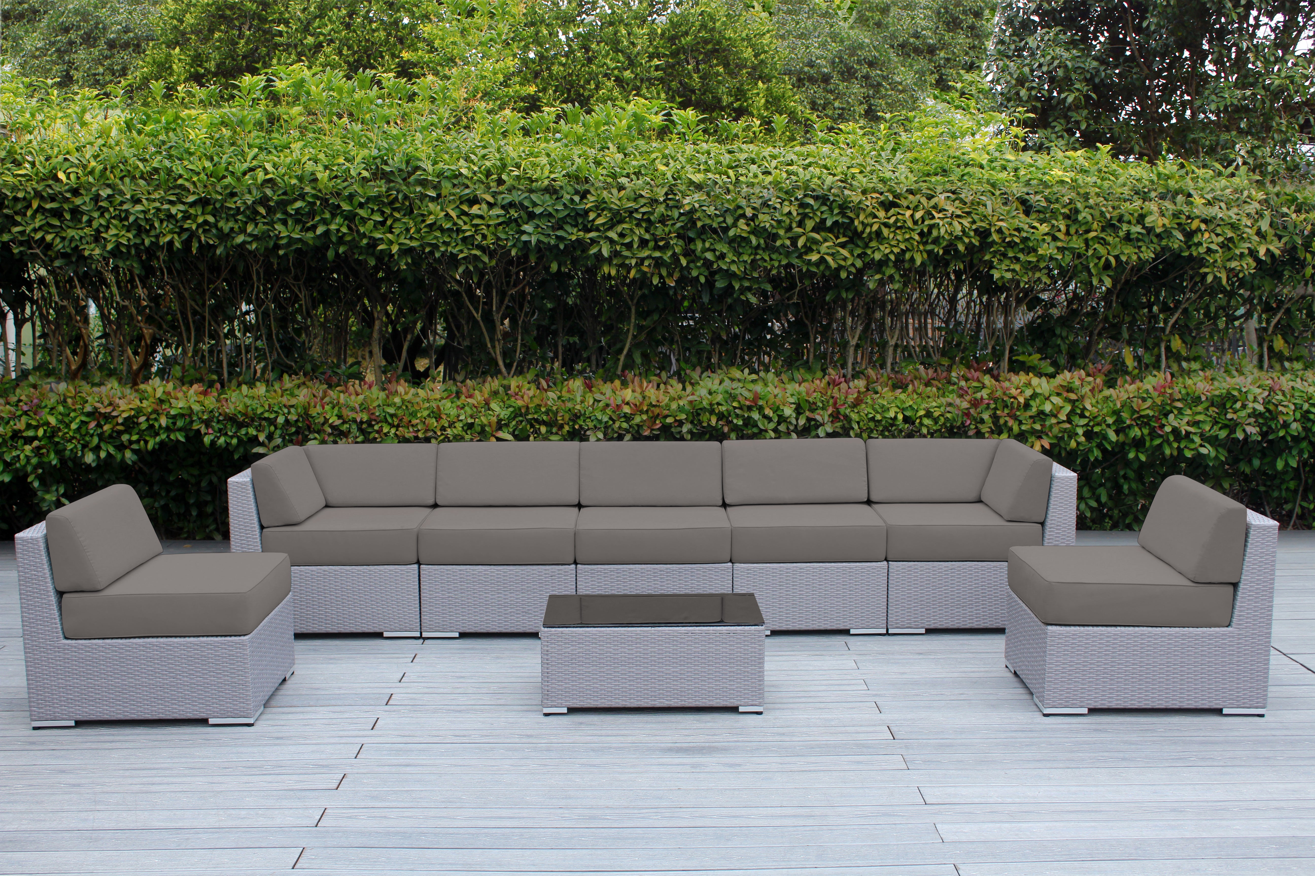 Fully Assembled Rainshield Patio Furniture - Ohana 8 Piece Sectional with 6-inch Water Protected Cushions