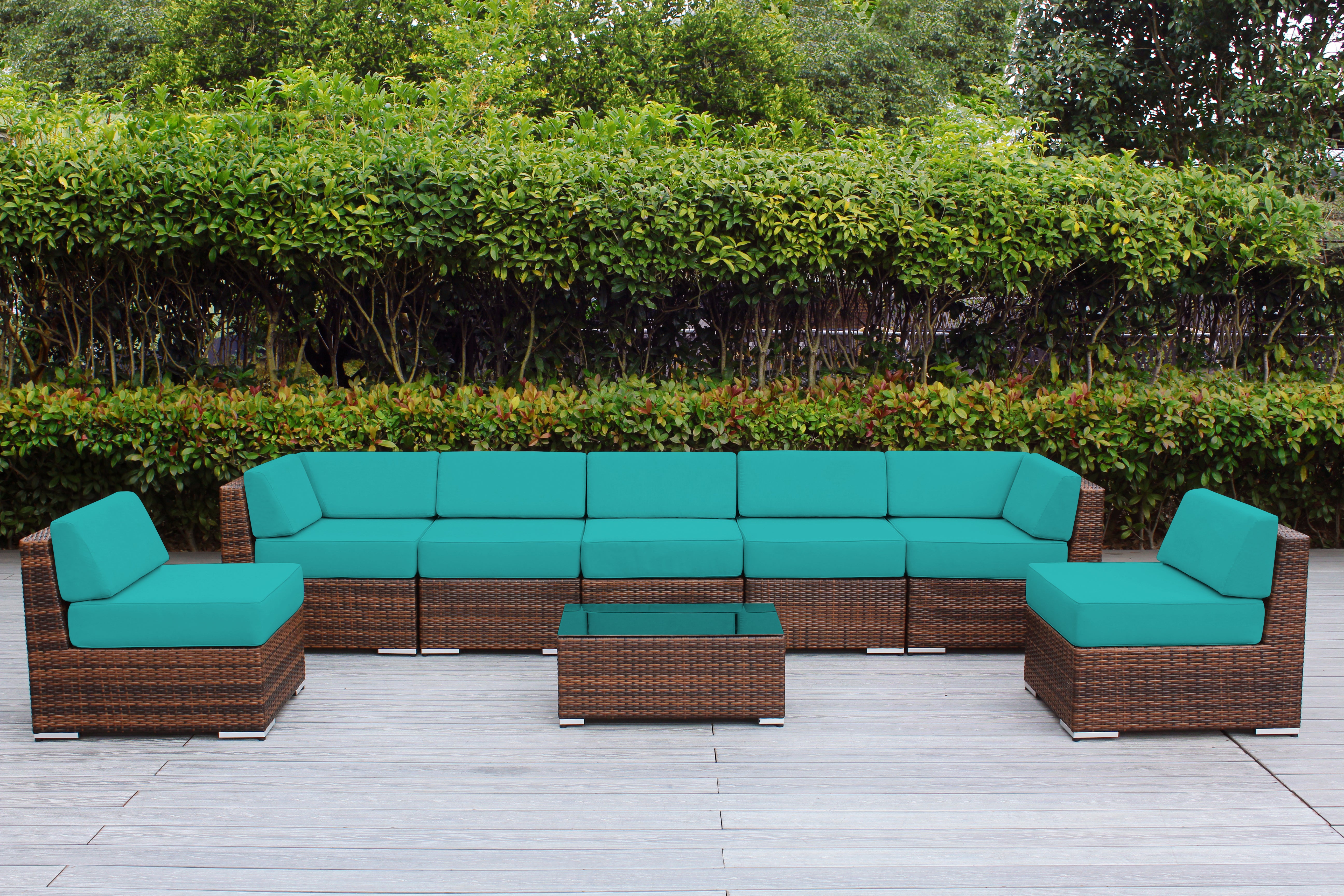 Fully Assembled Rainshield Patio Furniture - Ohana 8 Piece Sectional with 6-inch Water Protected Cushions