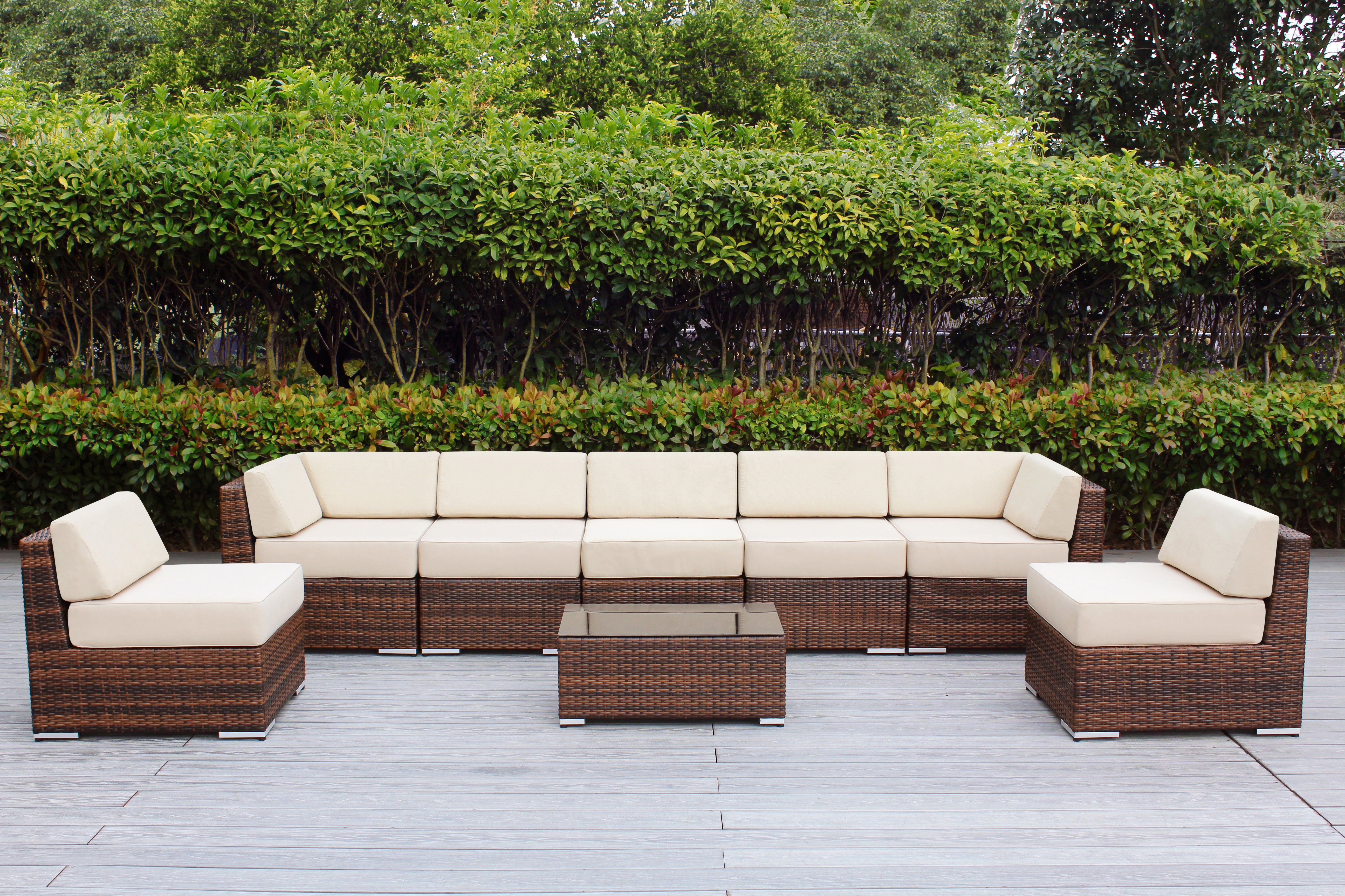 Fully Assembled Rainshield Patio Furniture - Ohana 8 Piece Sectional with 6-inch Water Protected Cushions