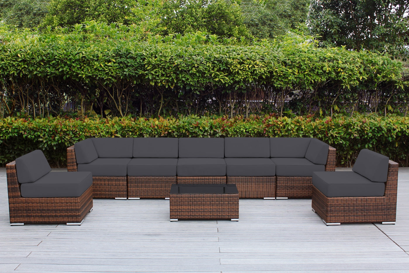 Fully Assembled Rainshield Patio Furniture - Ohana 8 Piece Sectional with 6-inch Water Protected Cushions