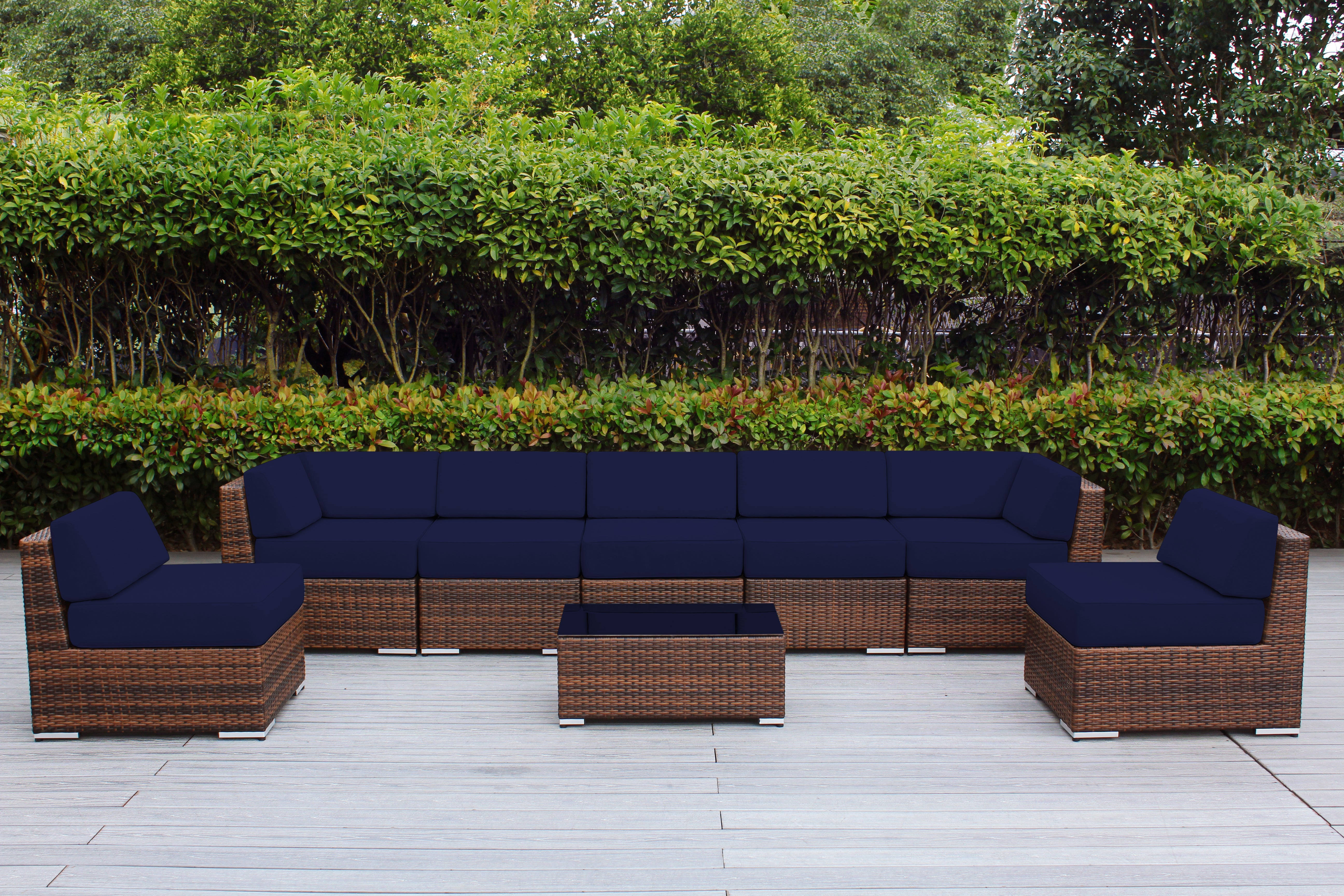 Fully Assembled Rainshield Patio Furniture - Ohana 8 Piece Sectional with 6-inch Water Protected Cushions
