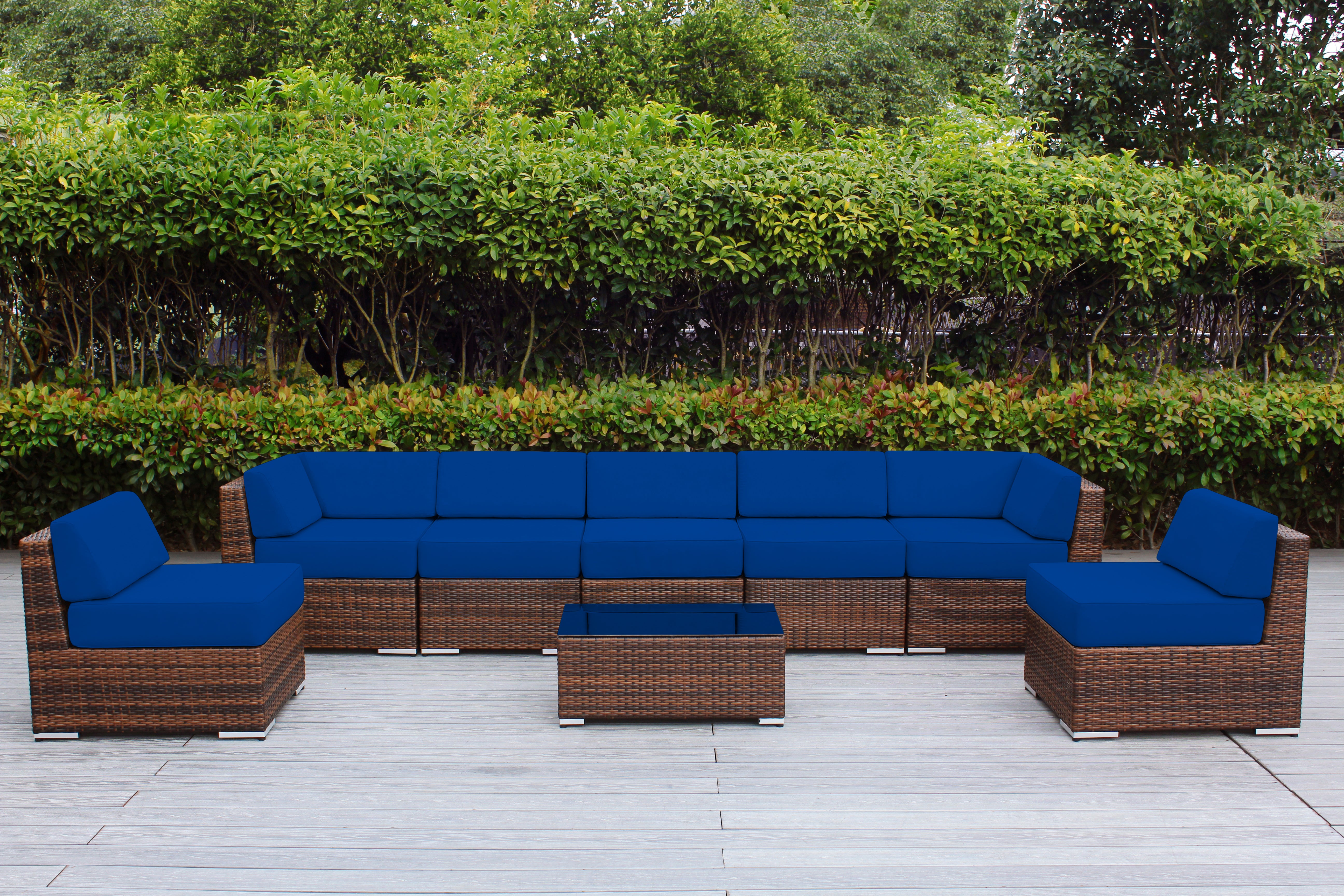 Fully Assembled Rainshield Patio Furniture - Ohana 8 Piece Sectional with 6-inch Water Protected Cushions