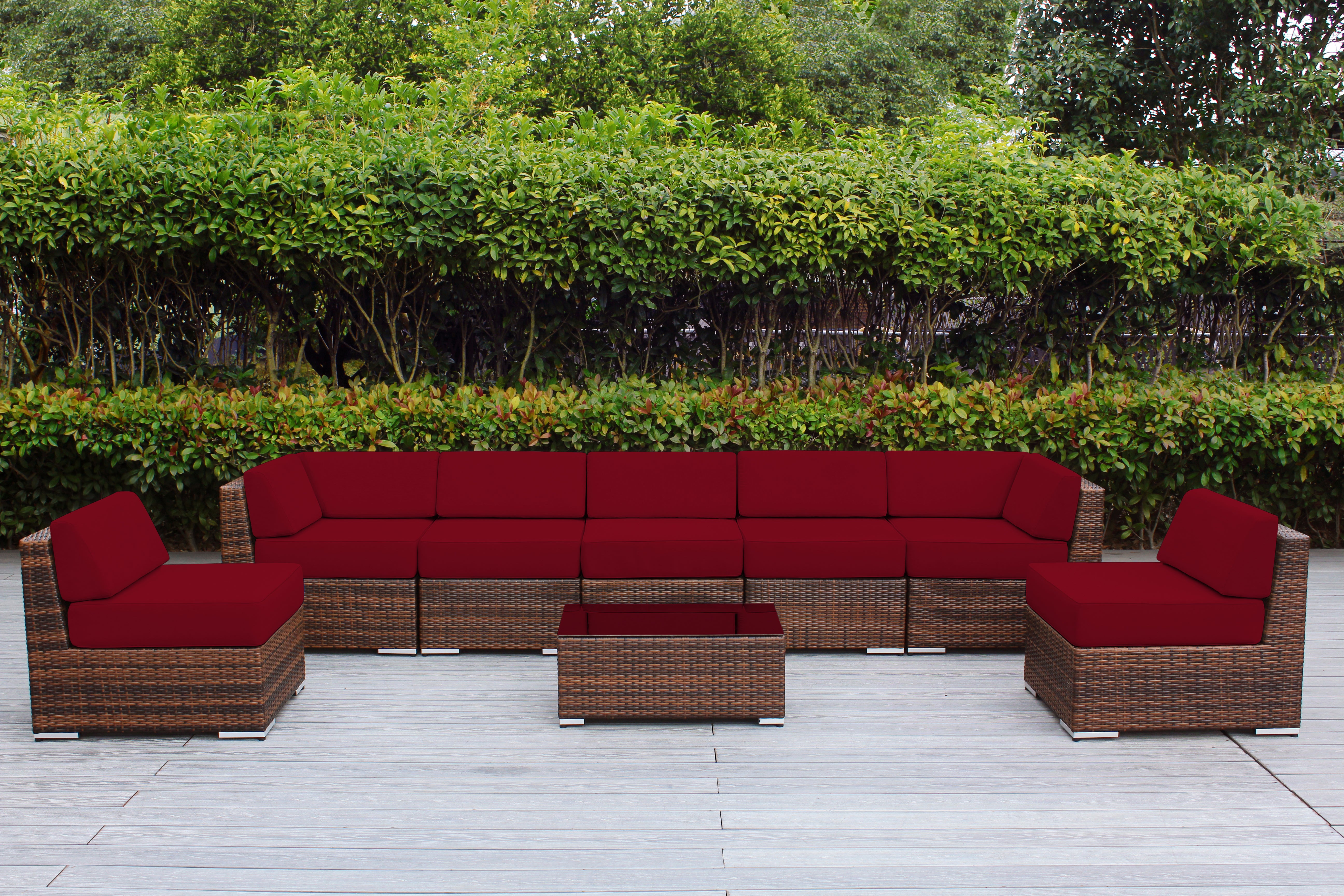 Fully Assembled Rainshield Patio Furniture - Ohana 8 Piece Sectional with 6-inch Water Protected Cushions