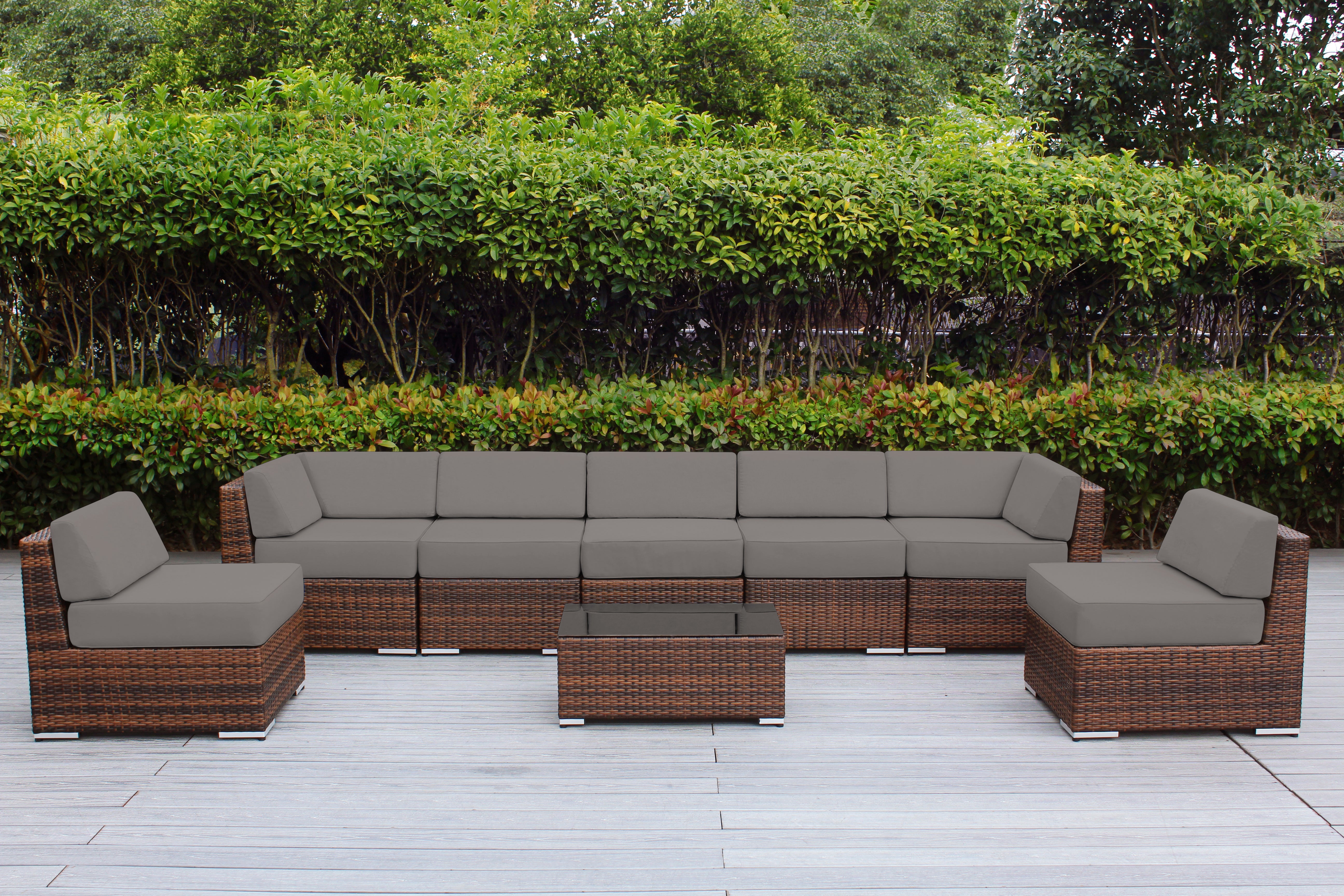 Fully Assembled Rainshield Patio Furniture - Ohana 8 Piece Sectional with 6-inch Water Protected Cushions
