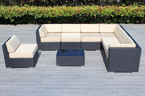 Fully Assembled Rainshield Patio Furniture - Ohana 8 Piece L Shape Sectional with 6-inch Water Protected Cushions