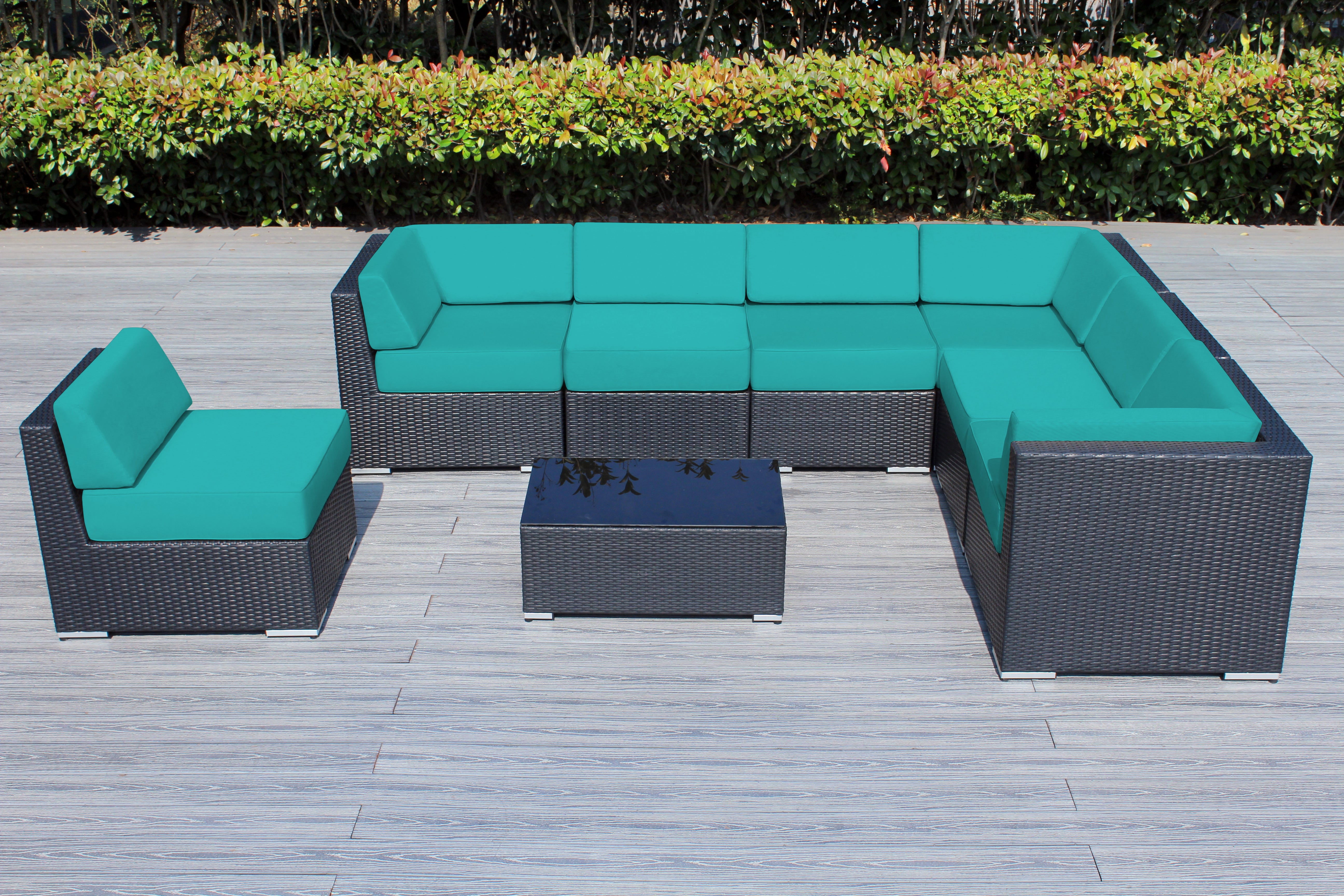 Fully Assembled Rainshield Patio Furniture - Ohana 8 Piece L Shape Sectional with 6-inch Water Protected Cushions