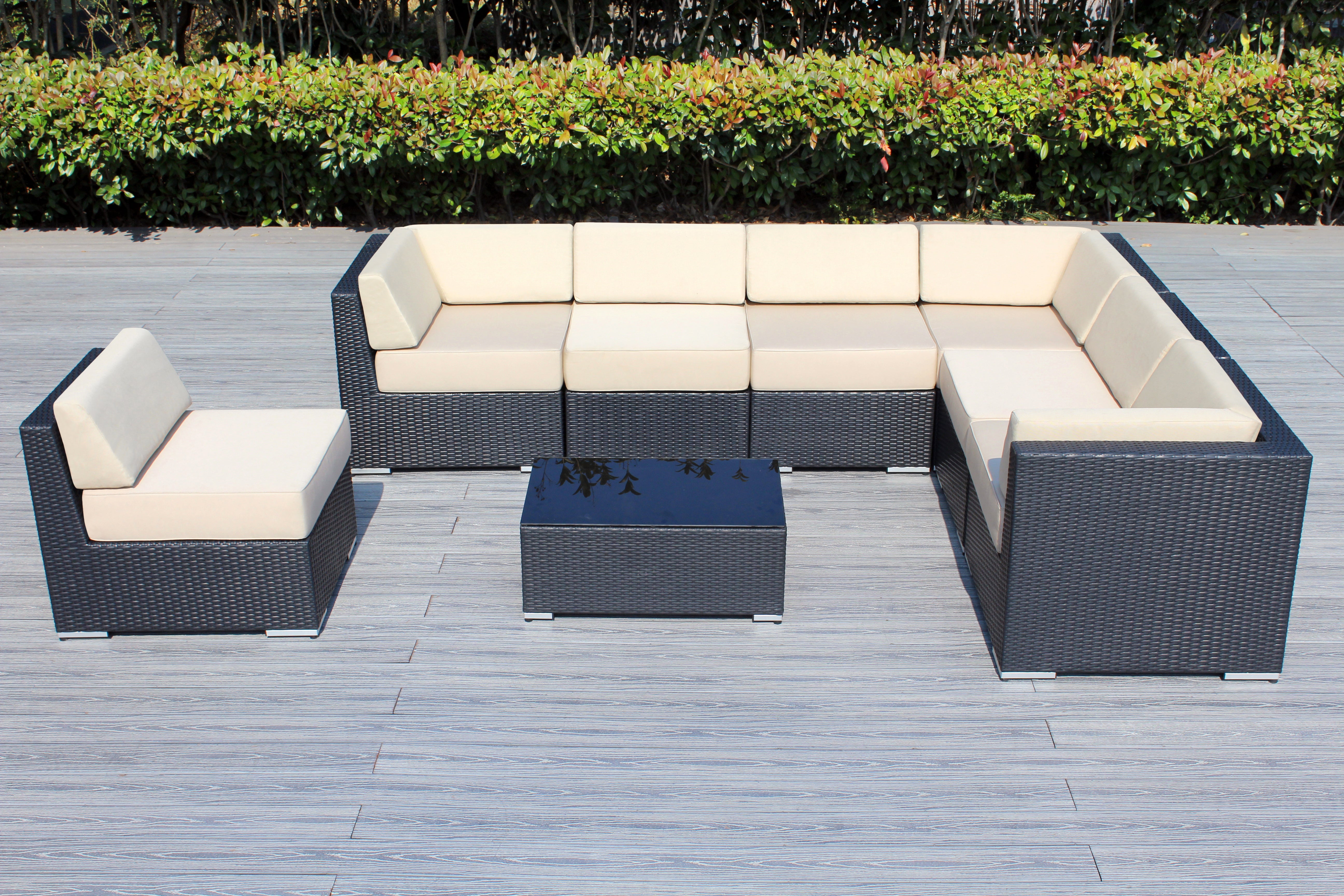 Fully Assembled Rainshield Patio Furniture - Ohana 8 Piece L Shape Sectional with 6-inch Water Protected Cushions