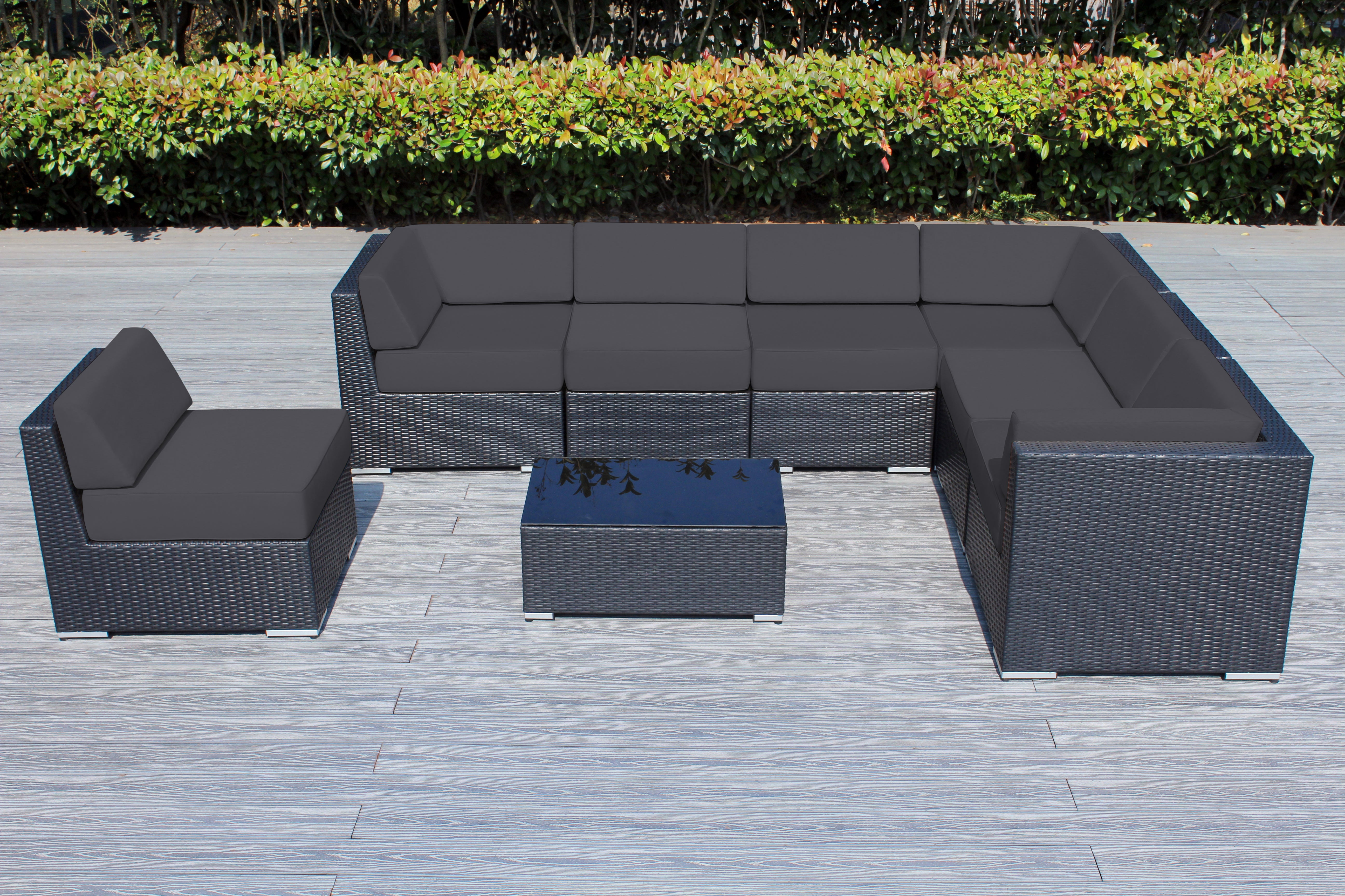 Fully Assembled Rainshield Patio Furniture - Ohana 8 Piece L Shape Sectional with 6-inch Water Protected Cushions