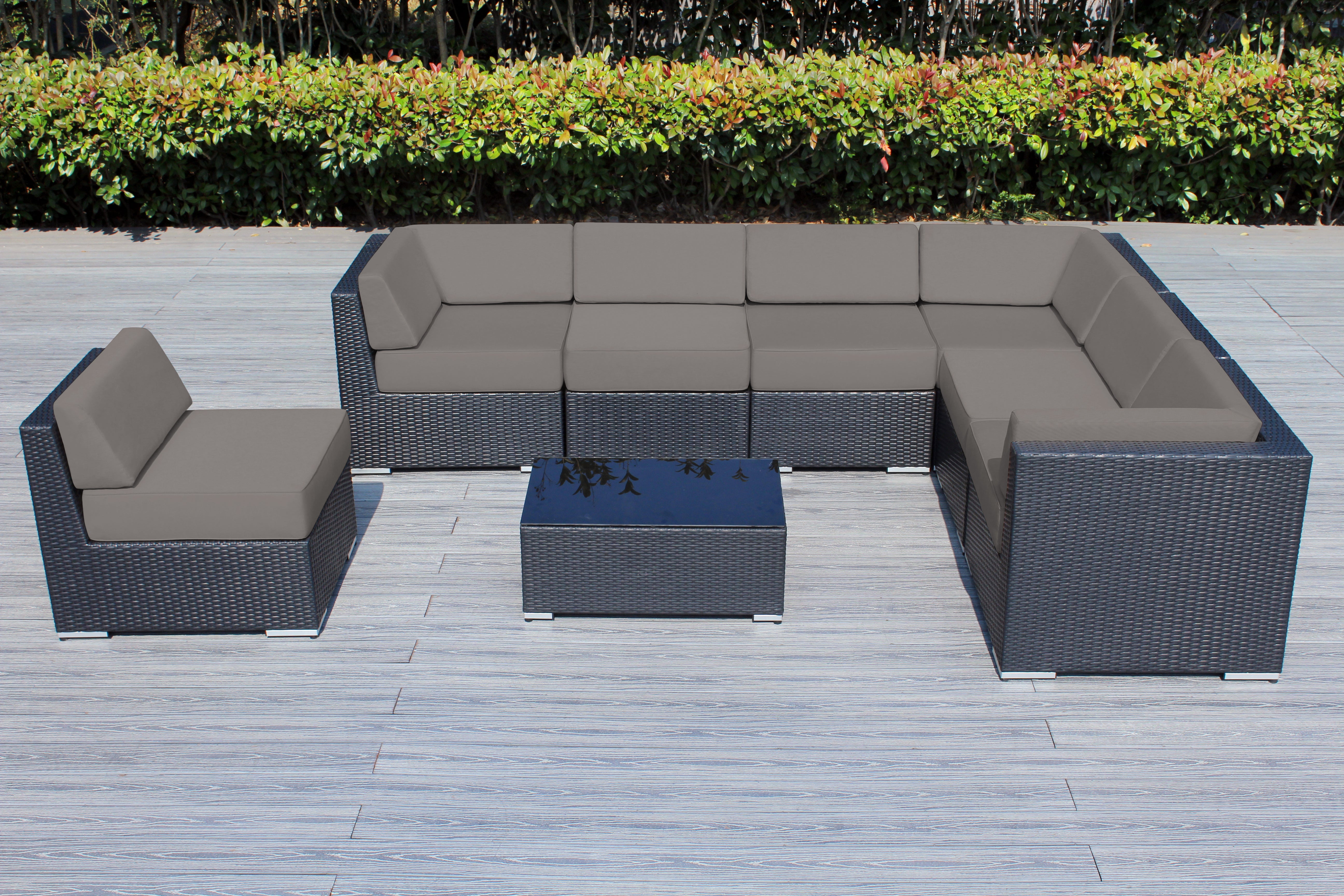 Fully Assembled Rainshield Patio Furniture - Ohana 8 Piece L Shape Sectional with 6-inch Water Protected Cushions