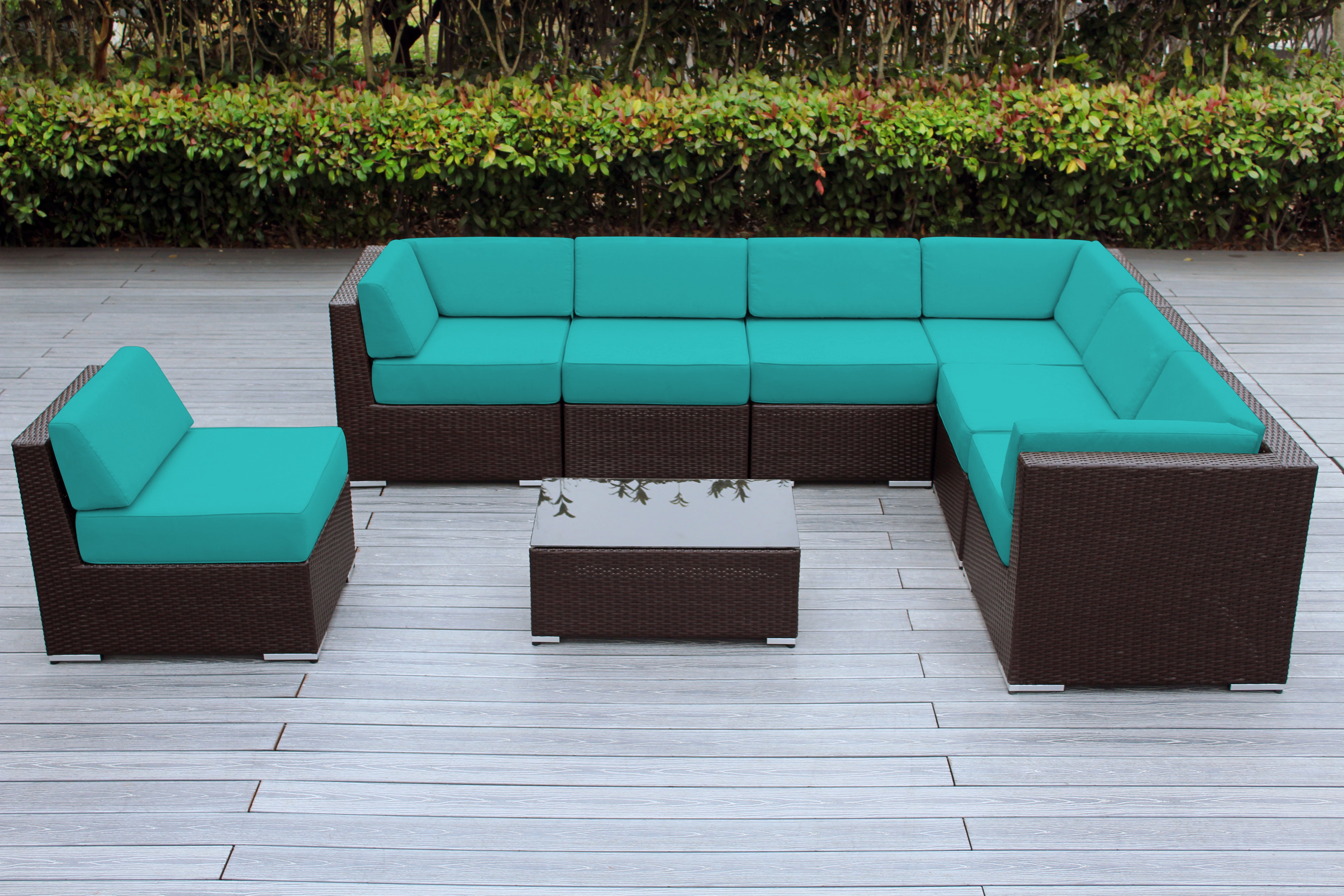 Fully Assembled Rainshield Patio Furniture - Ohana 8 Piece L Shape Sectional with 6-inch Water Protected Cushions