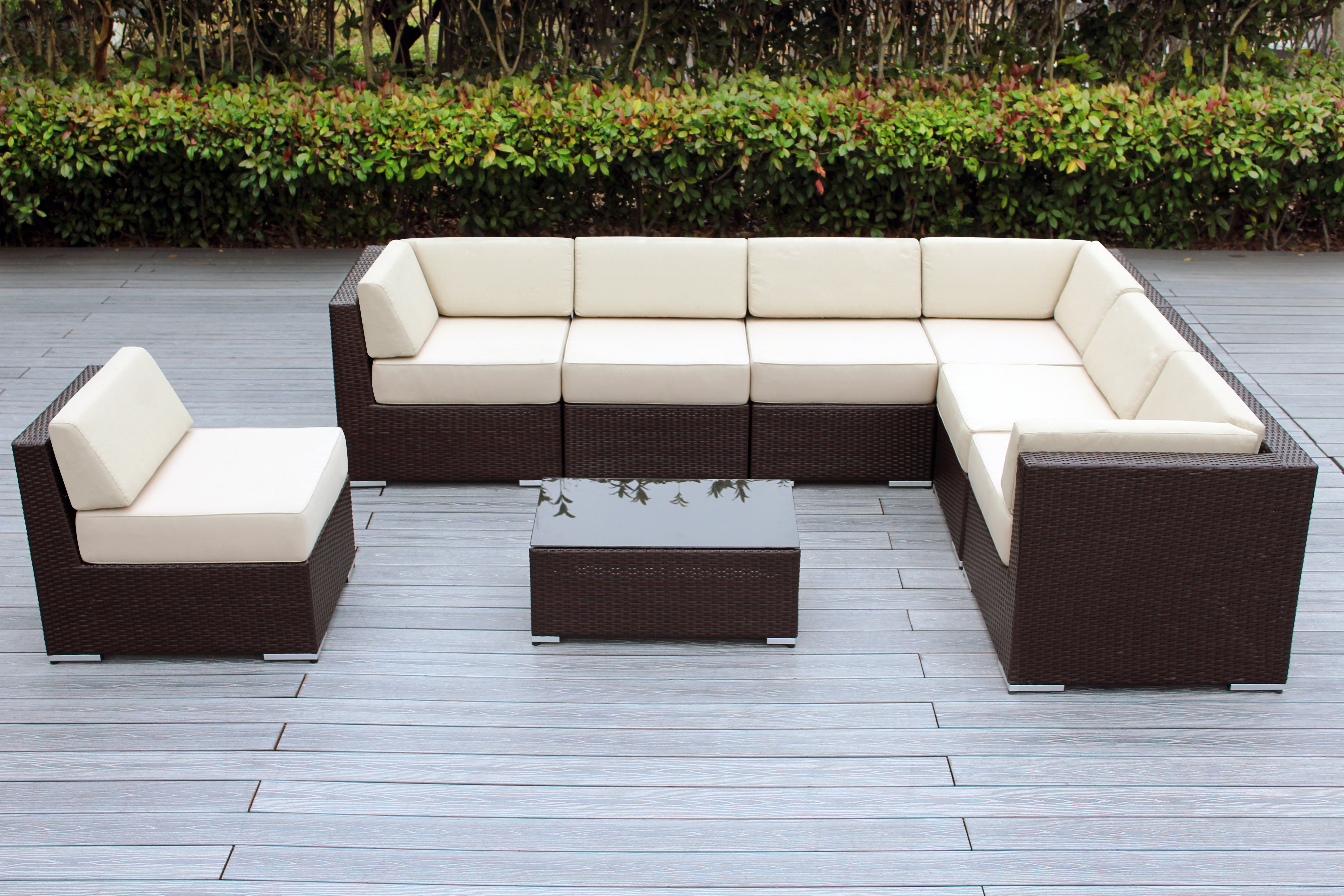 Fully Assembled Rainshield Patio Furniture - Ohana 8 Piece L Shape Sectional with 6-inch Water Protected Cushions