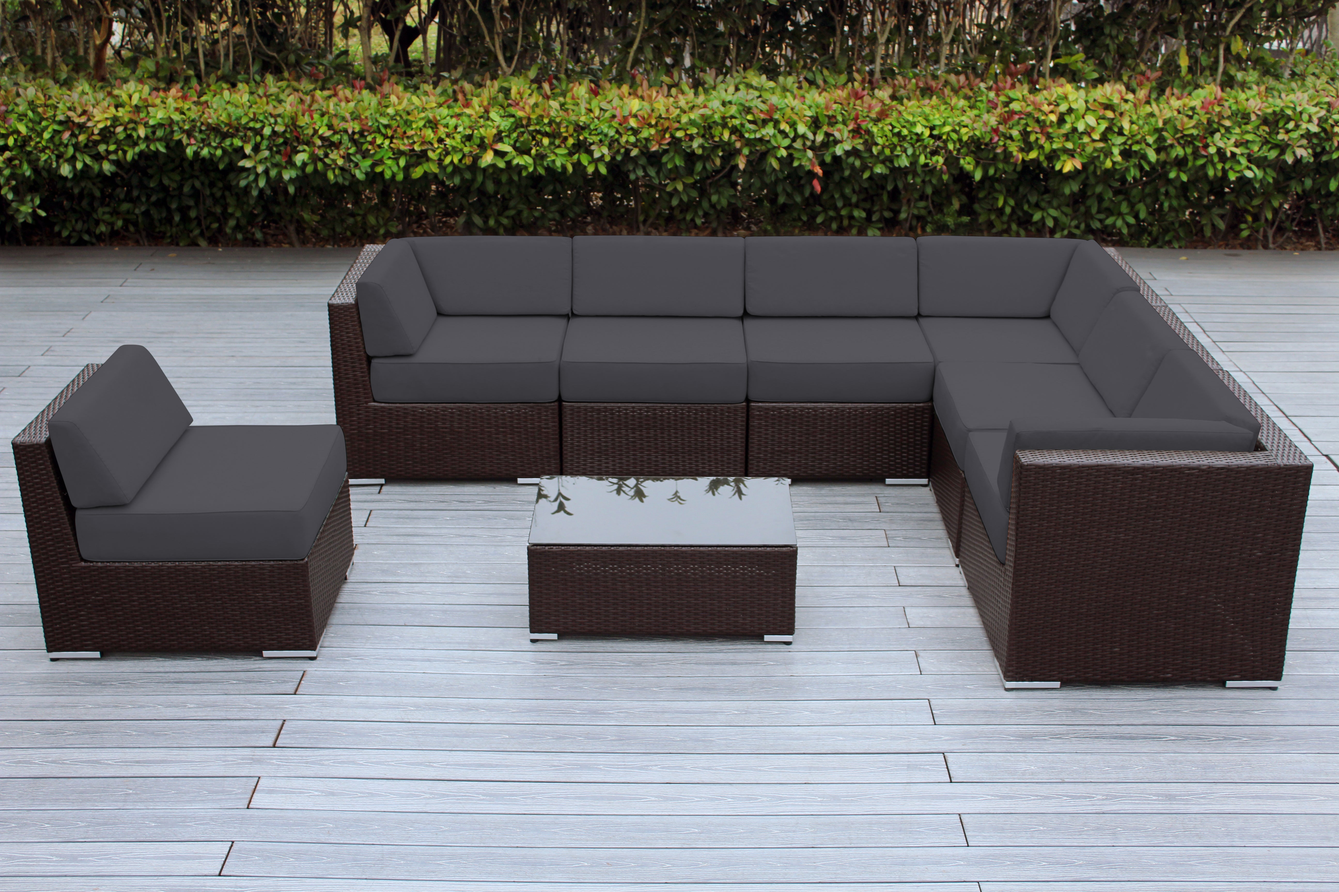 Fully Assembled Rainshield Patio Furniture - Ohana 8 Piece L Shape Sectional with 6-inch Water Protected Cushions