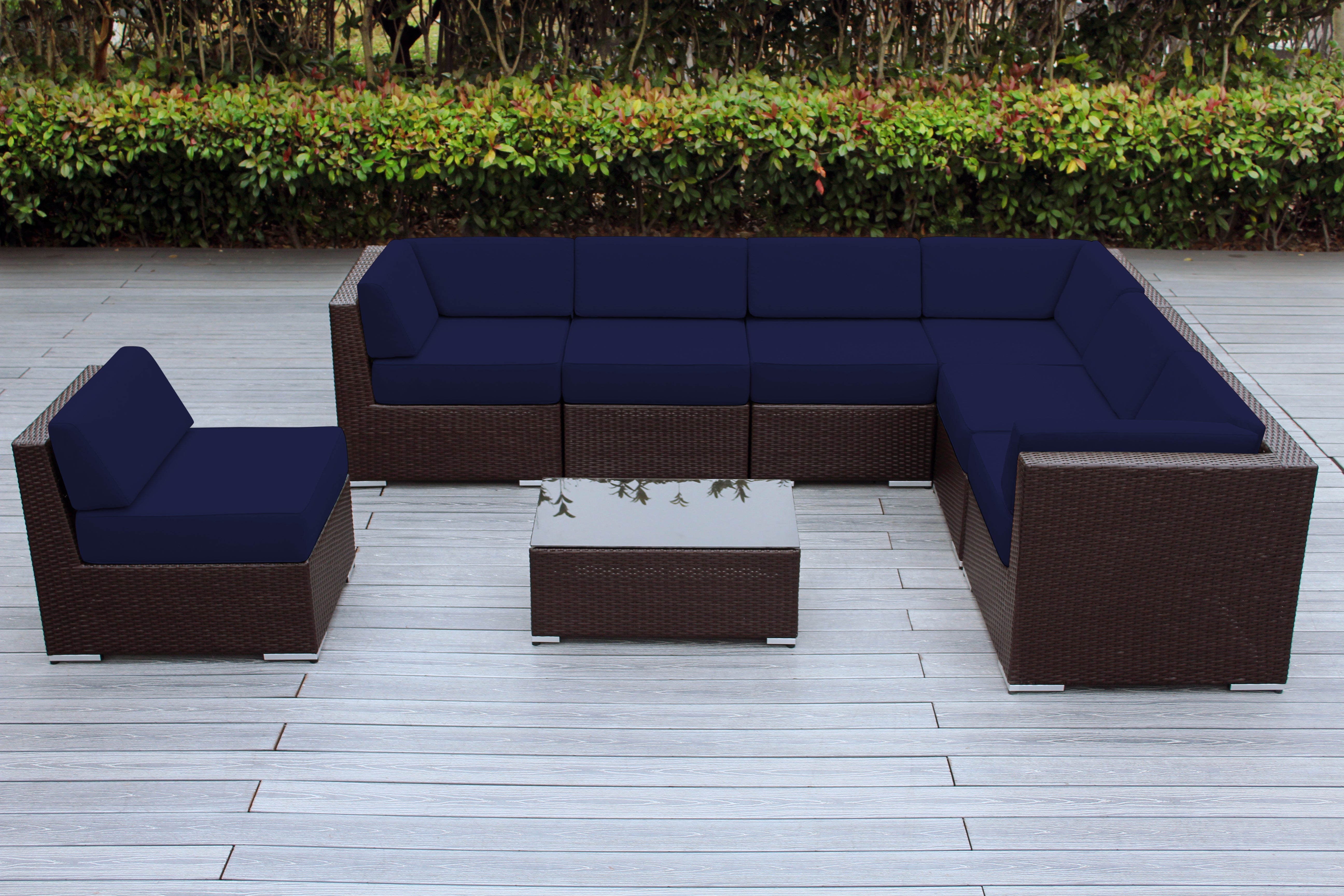 Fully Assembled Rainshield Patio Furniture - Ohana 8 Piece L Shape Sectional with 6-inch Water Protected Cushions